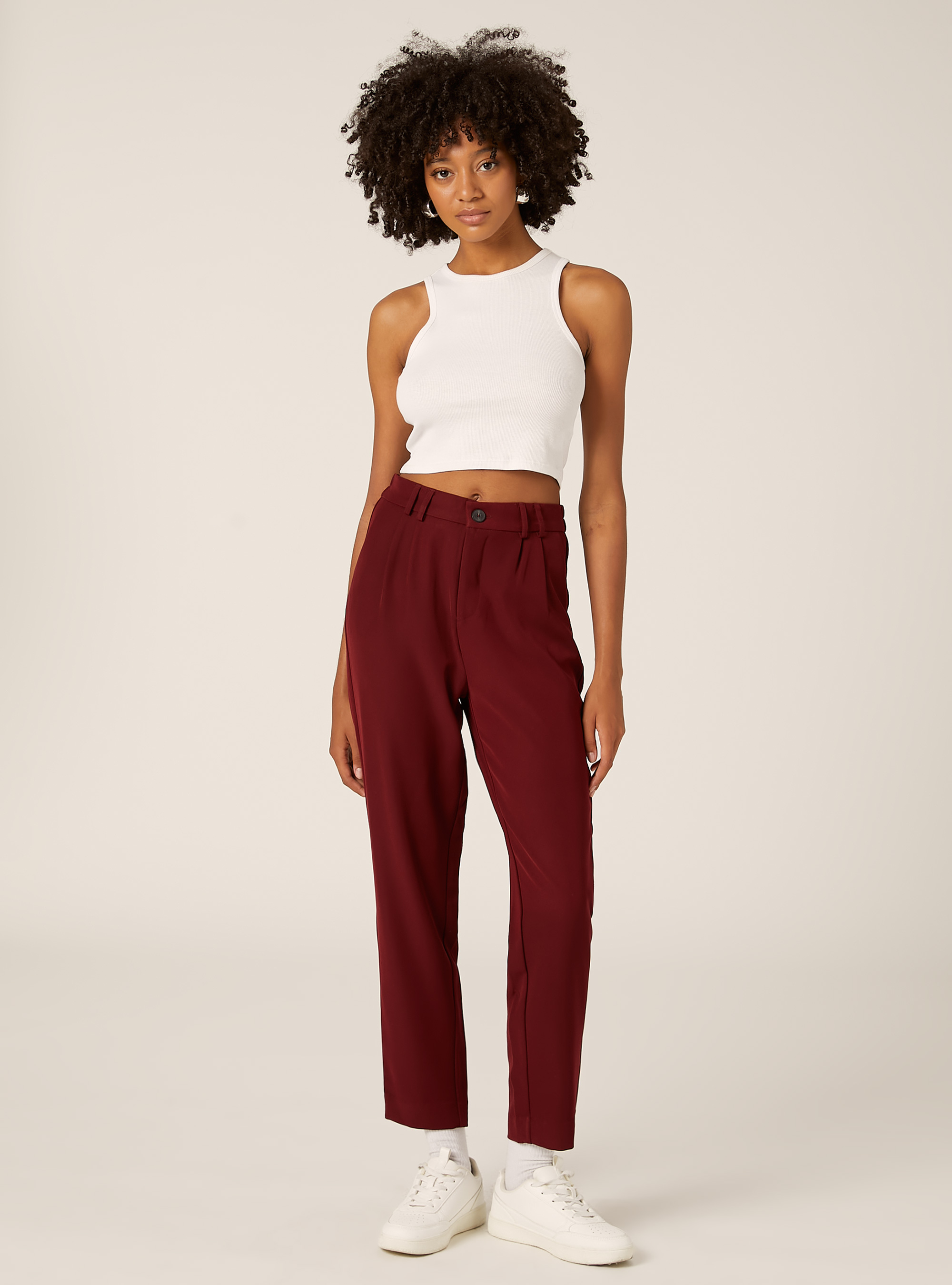 Pantalon &agrave; pinces coupe classique, BO1 BORDEAUX DARK