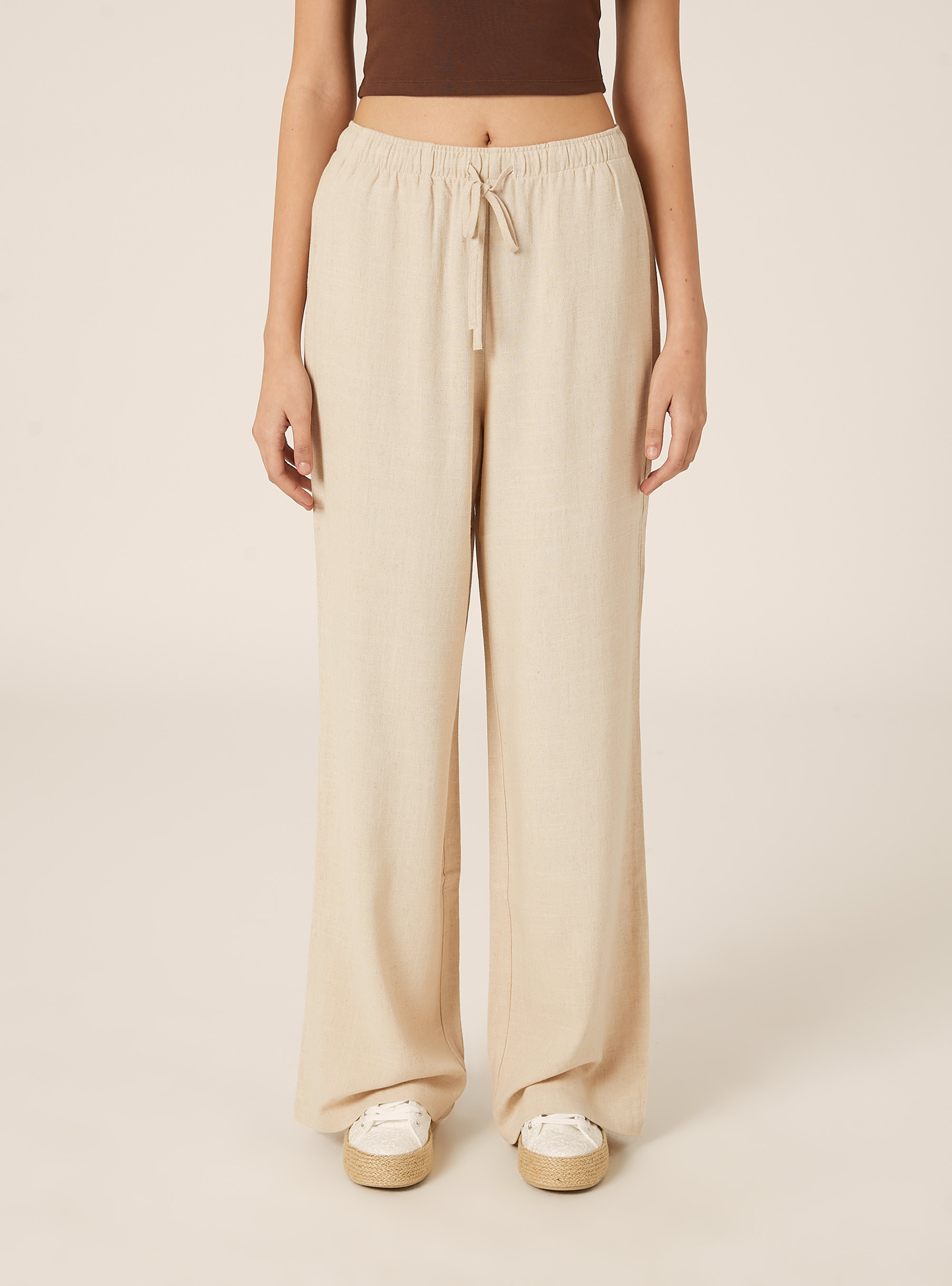 Linen-blend palazzo pants, MBG2 BEIGE MEL MED