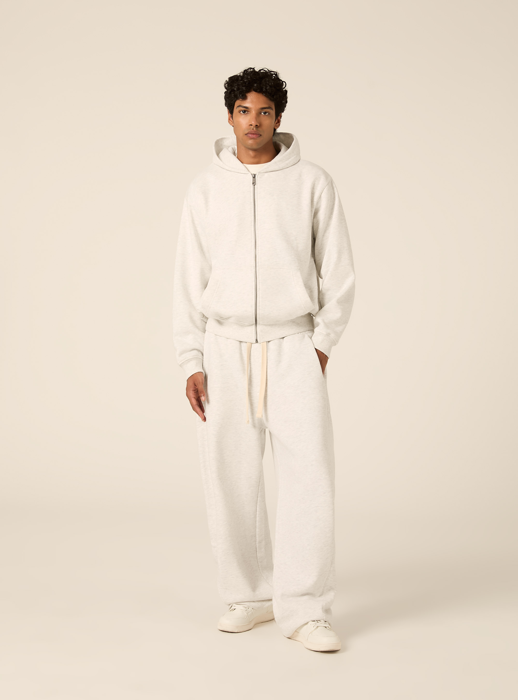 Felpa Boxy fit con zip e cappuccio, GRIGIO CHIARO MELANGE