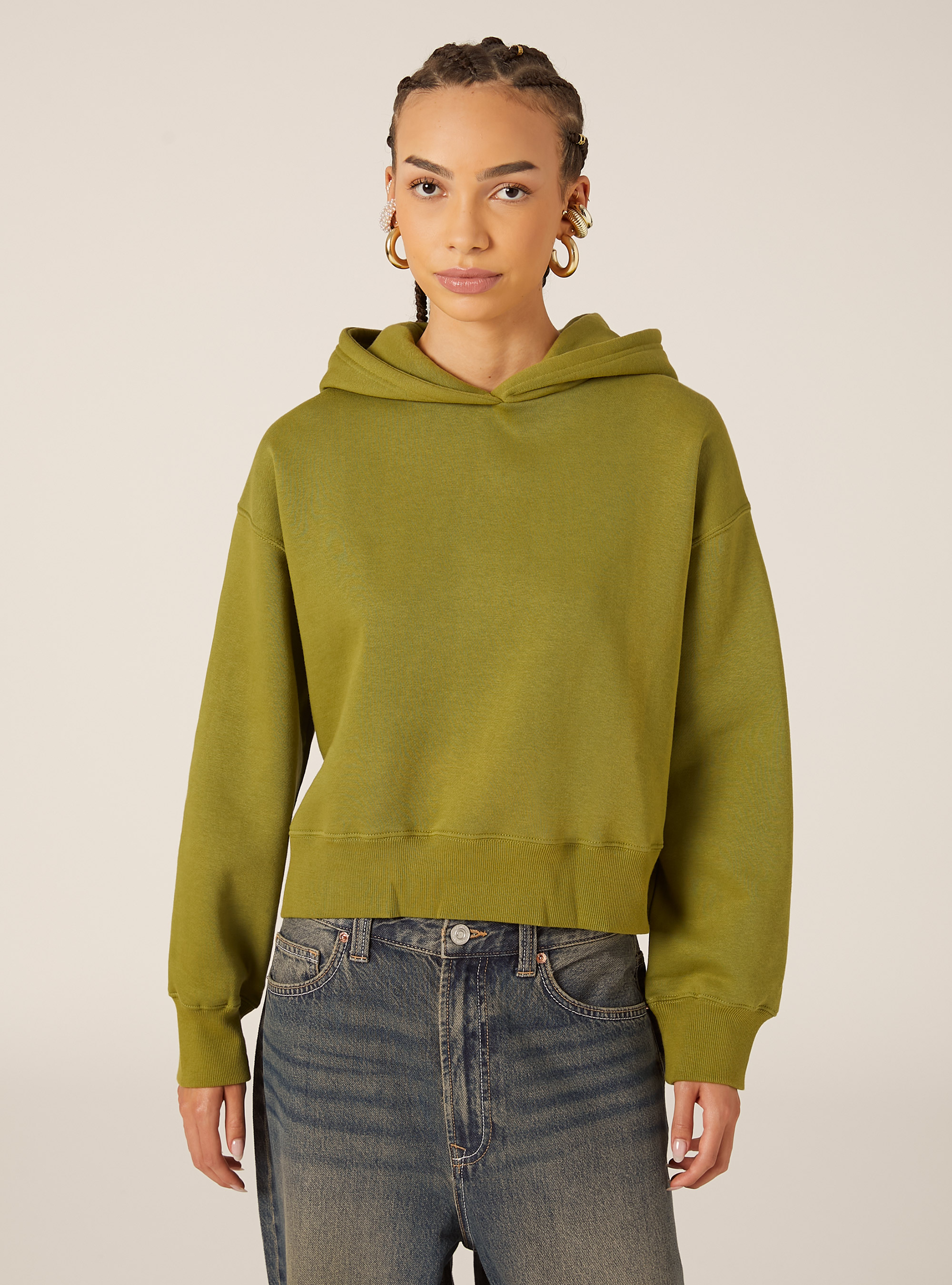 Sweat &agrave; capuche coupe boxy, GN2 GREEN MEDIUM