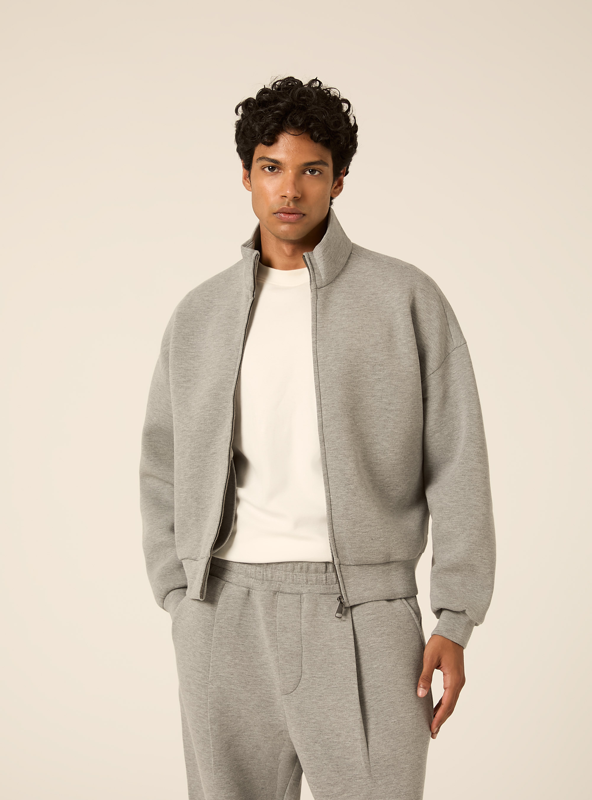 Cardigan in scuba boxy fit, GRIGIO MEDIO MELANGE