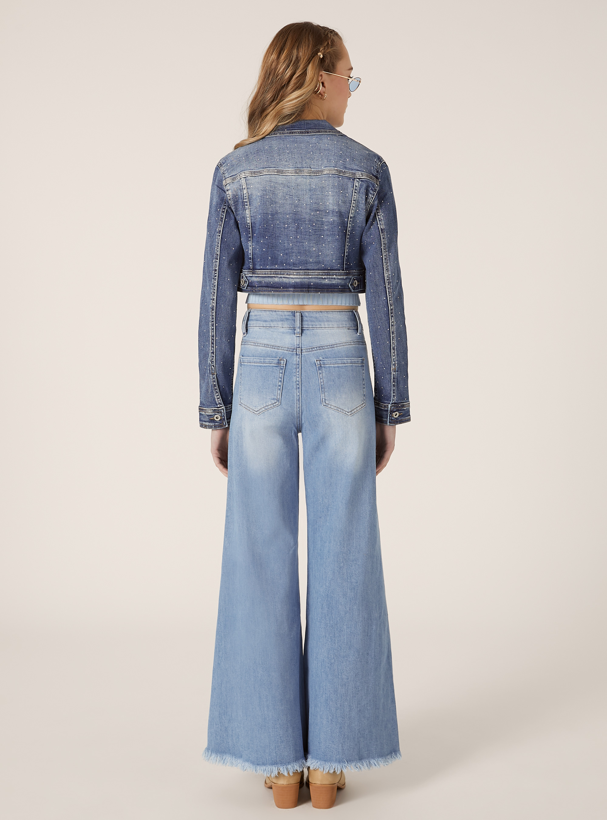 Veste en jean courte avec strass, D003 MEDIUM BLUE