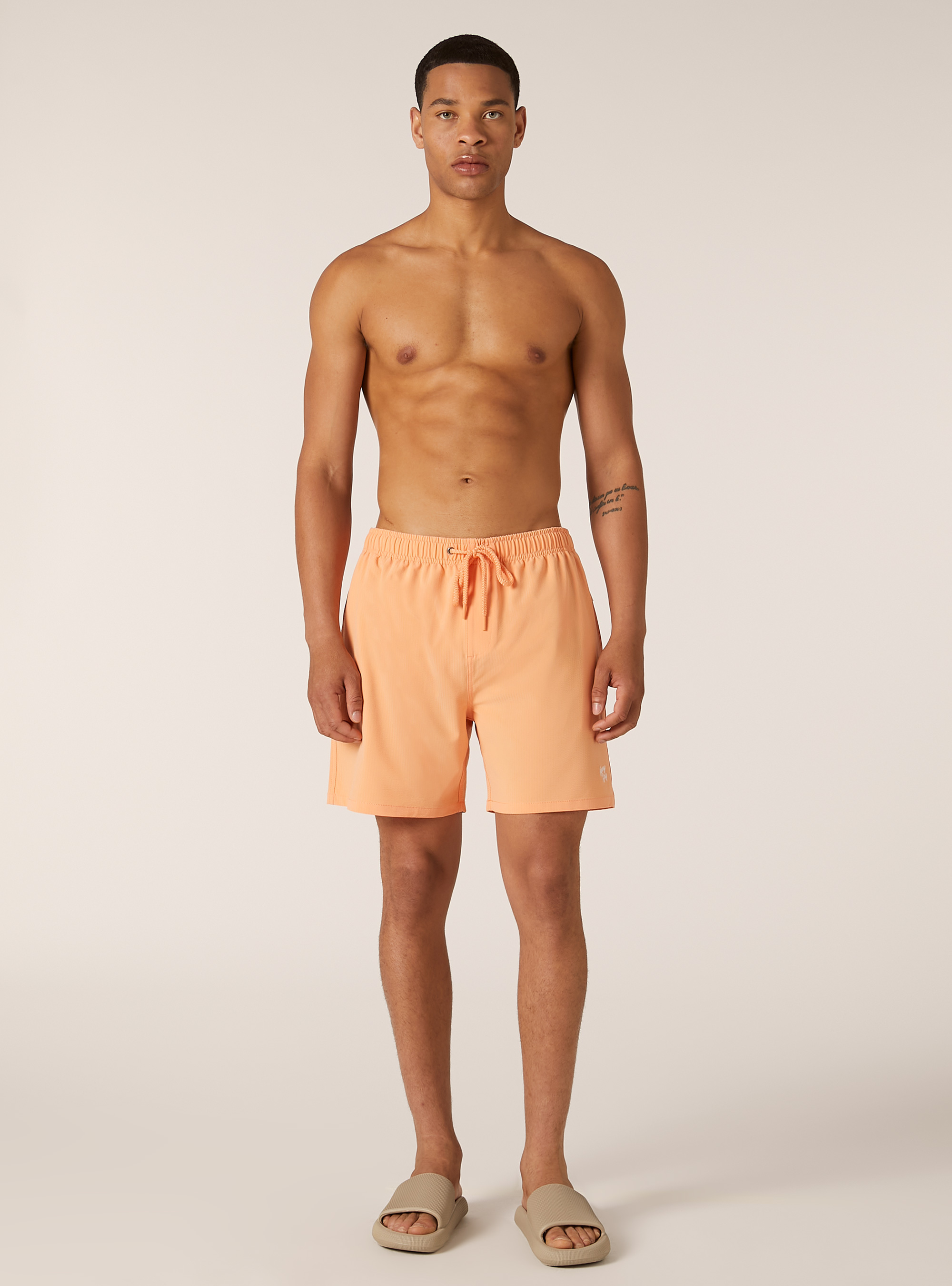 Plain-coloured seersucker swimming costume, OR3 ORANGE LIGHT