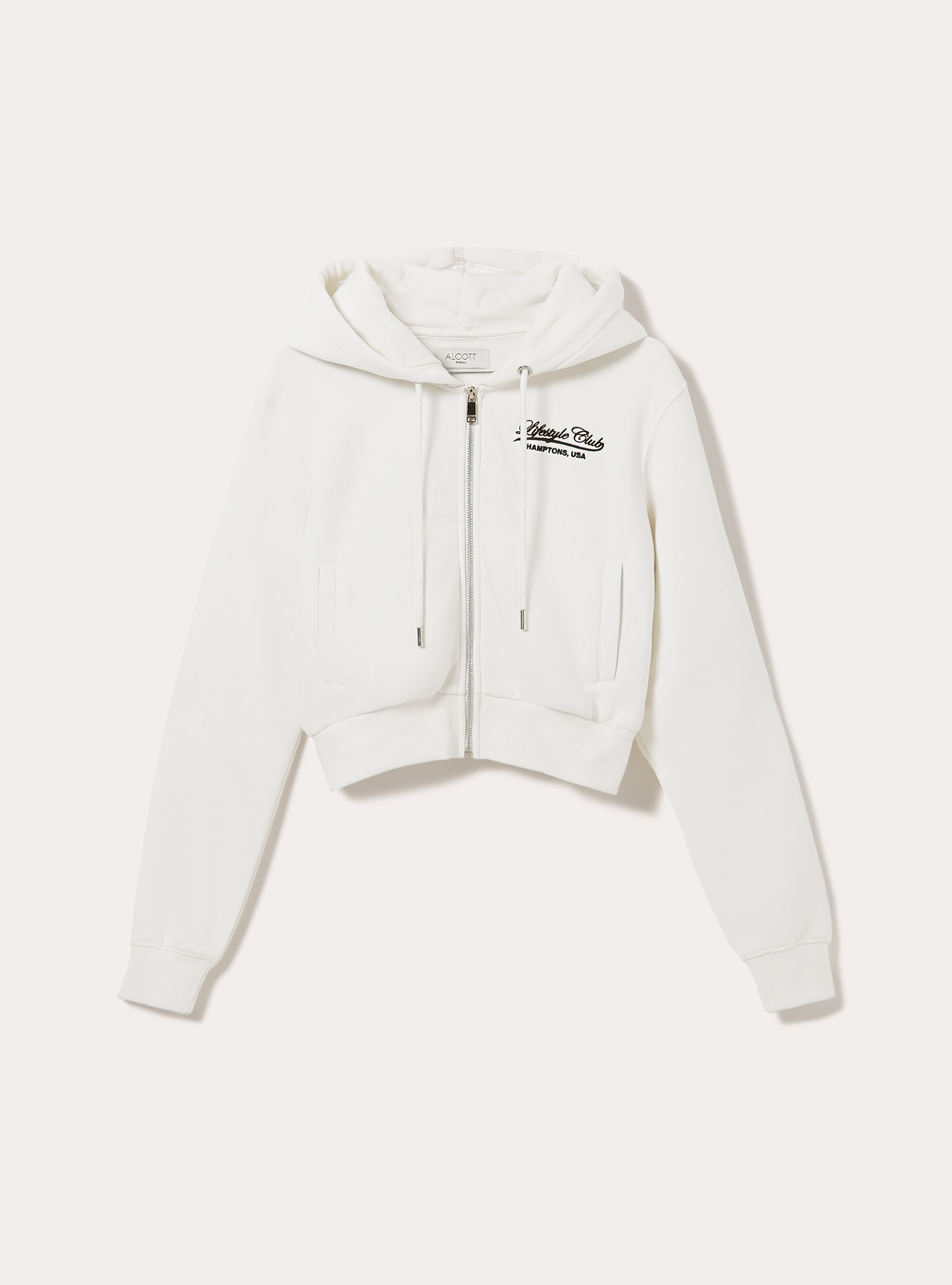 Sweatshirt court avec fermeture &eacute;clair et imprim&eacute;, WH2 WHITE