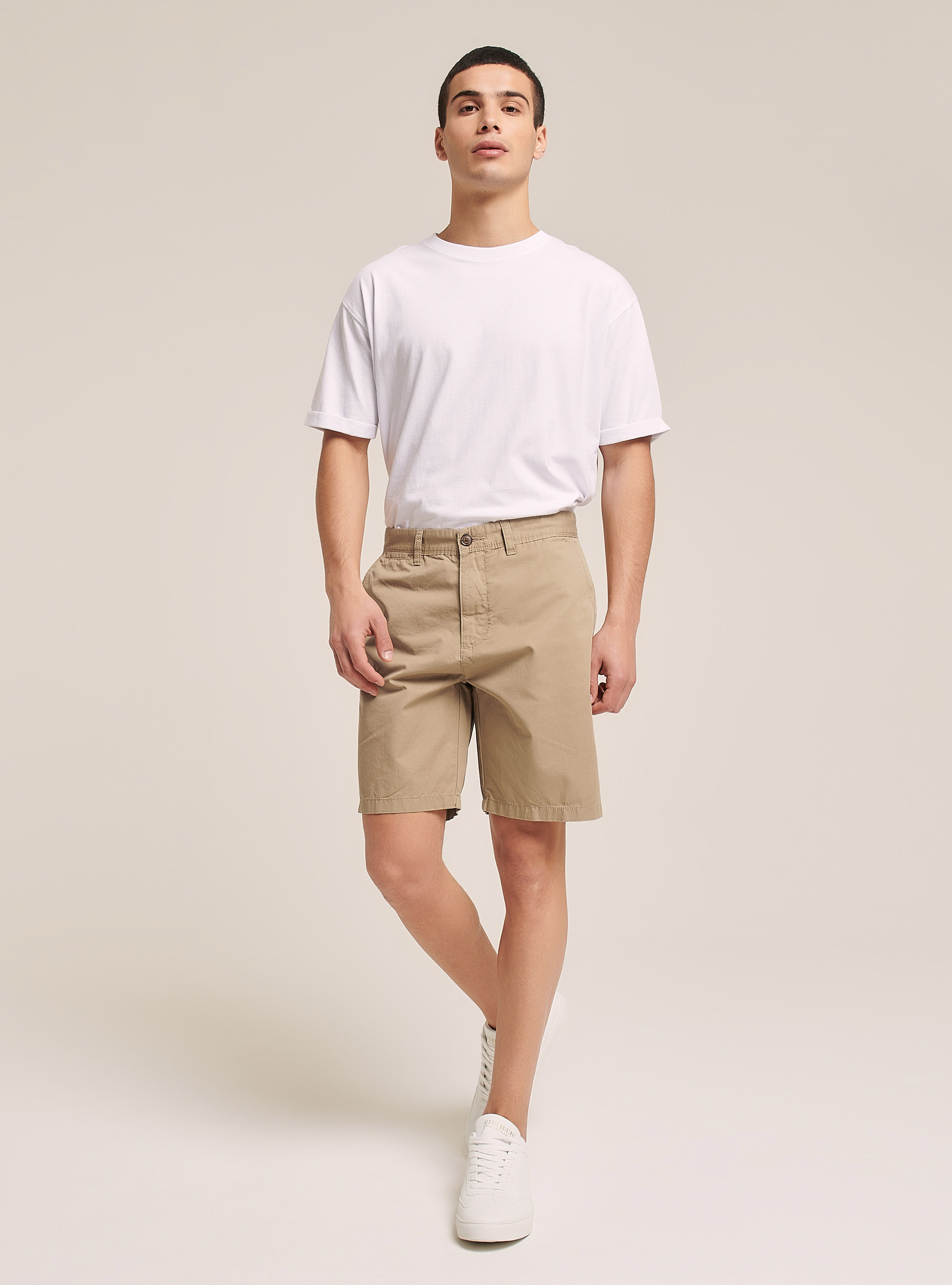 Plain Fit Twill Bermuda Shorts, BG2 BEIGE MEDIUM