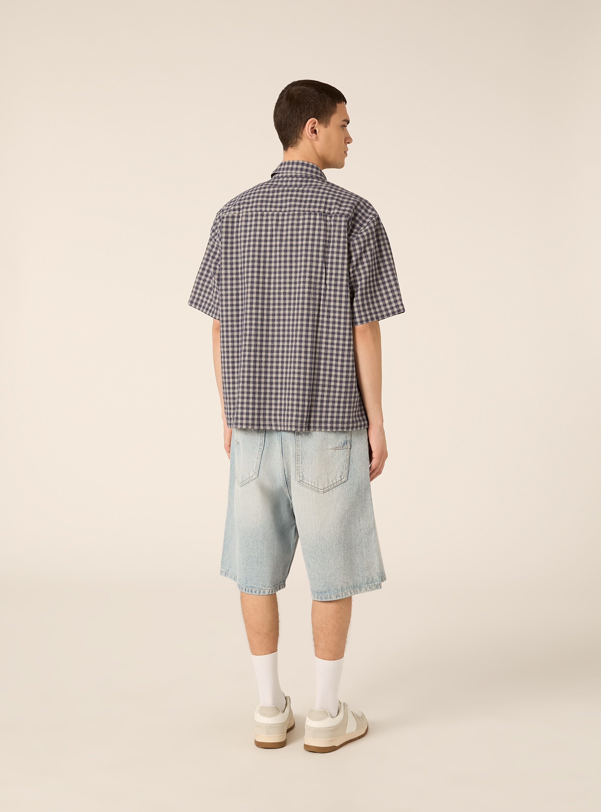 Camicia a quadri boxy fit, BLU MEDIO