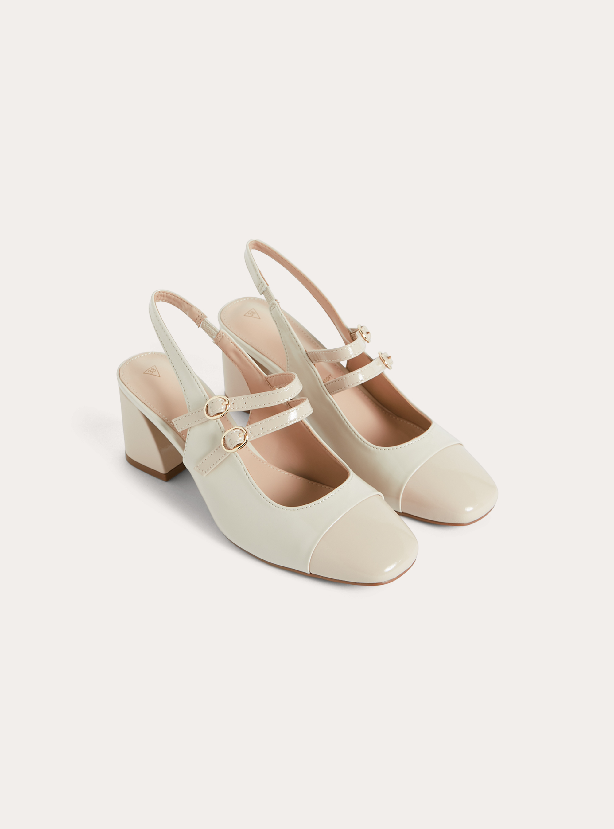 Two-tone court shoes with square toe, WH1 OFF WHITE