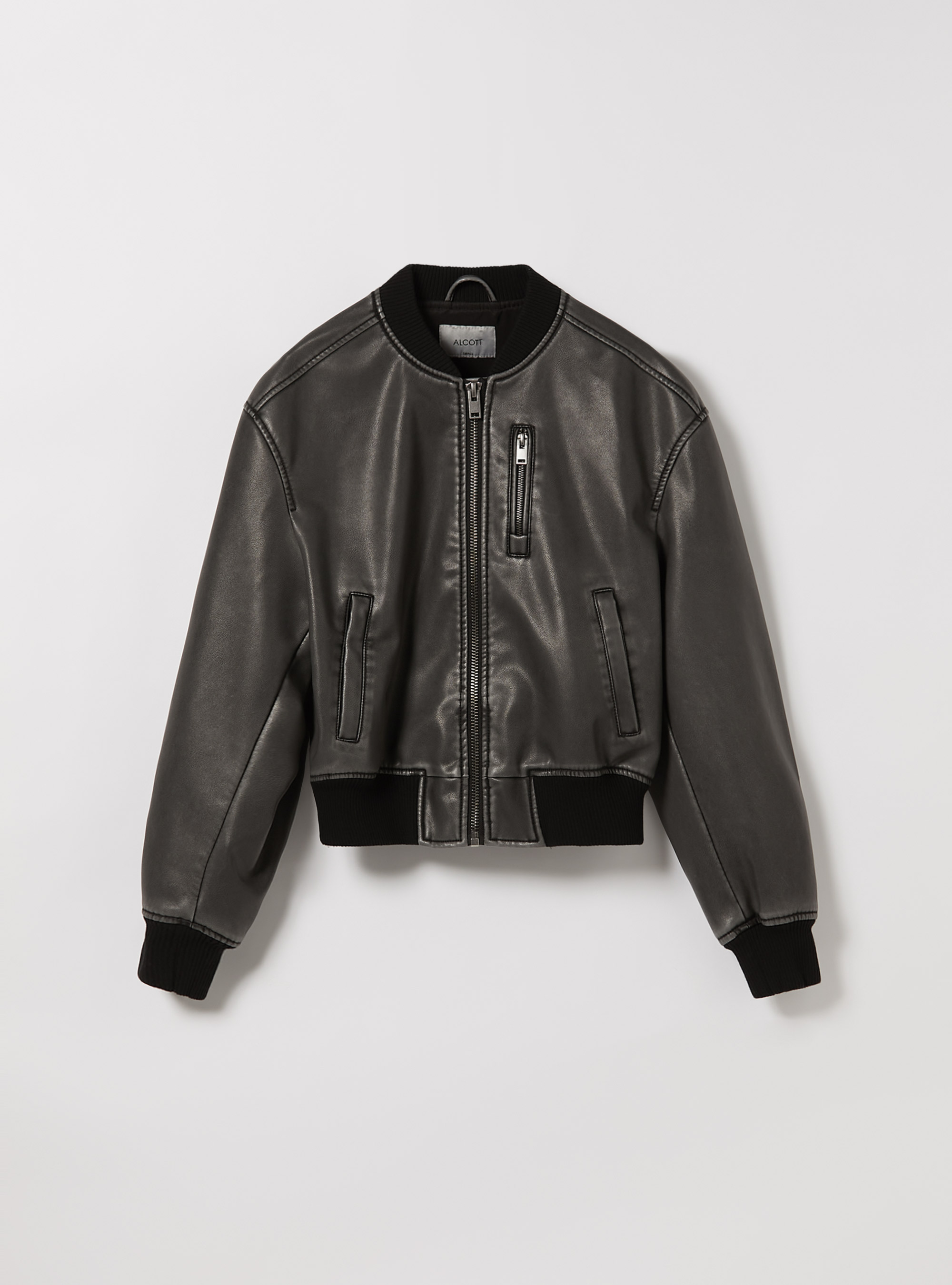 Blouson bombardier effet cuir port&eacute;, BK3 BLACK CHARCOAL