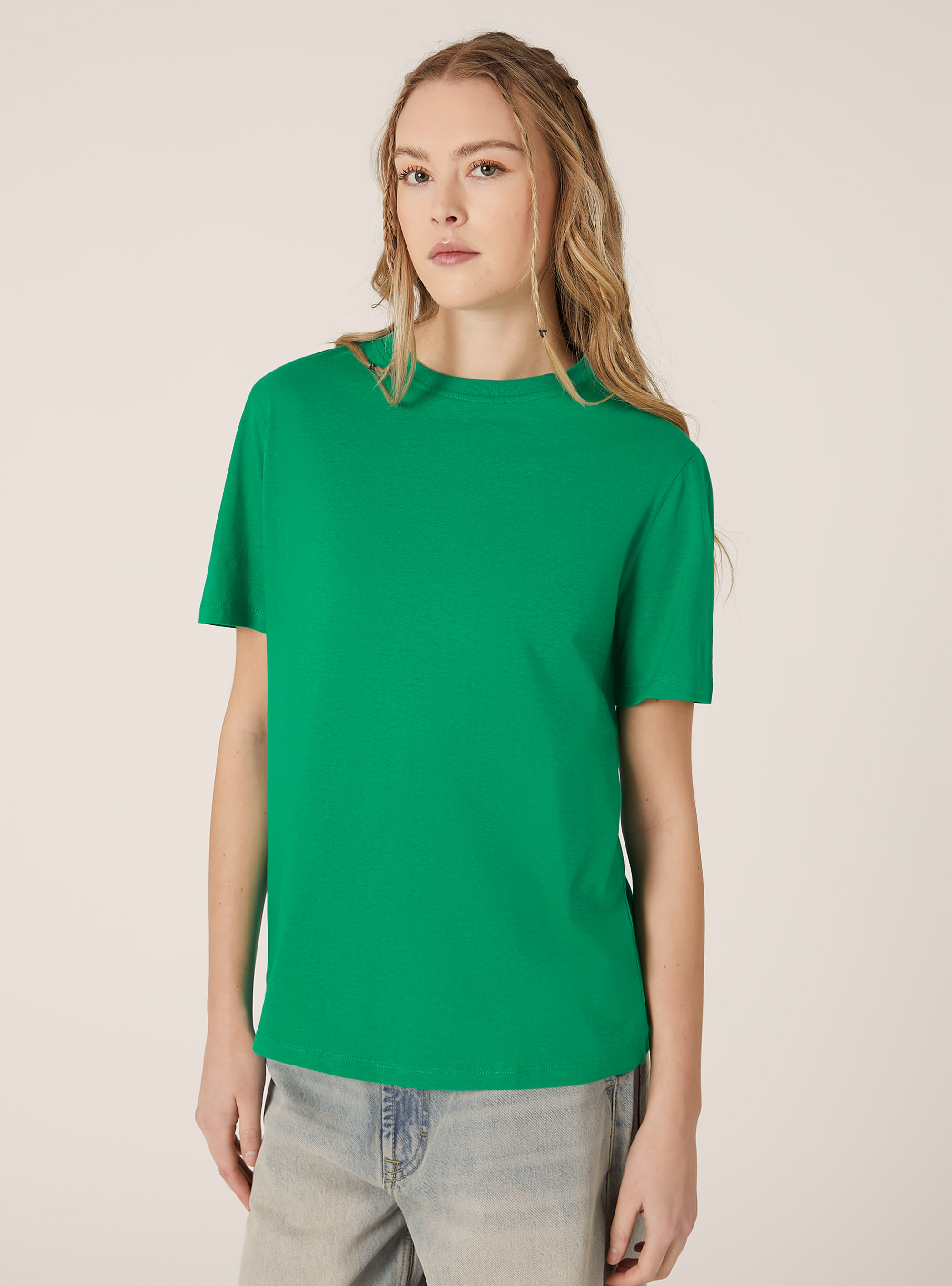 T-shirt en coton &agrave; col ras du cou, GN2 GREEN MEDIUM