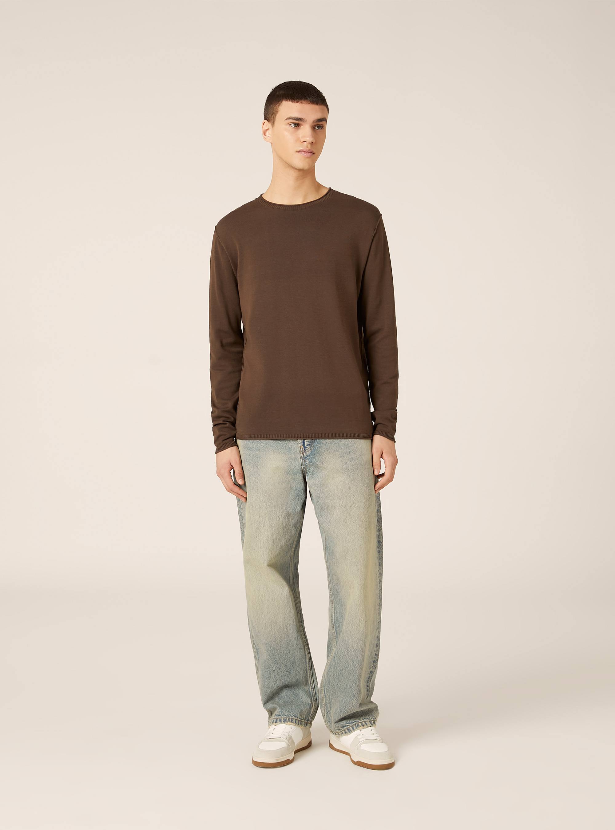 Cotton crew neck pullover, BR2 BROWN MEDIUM