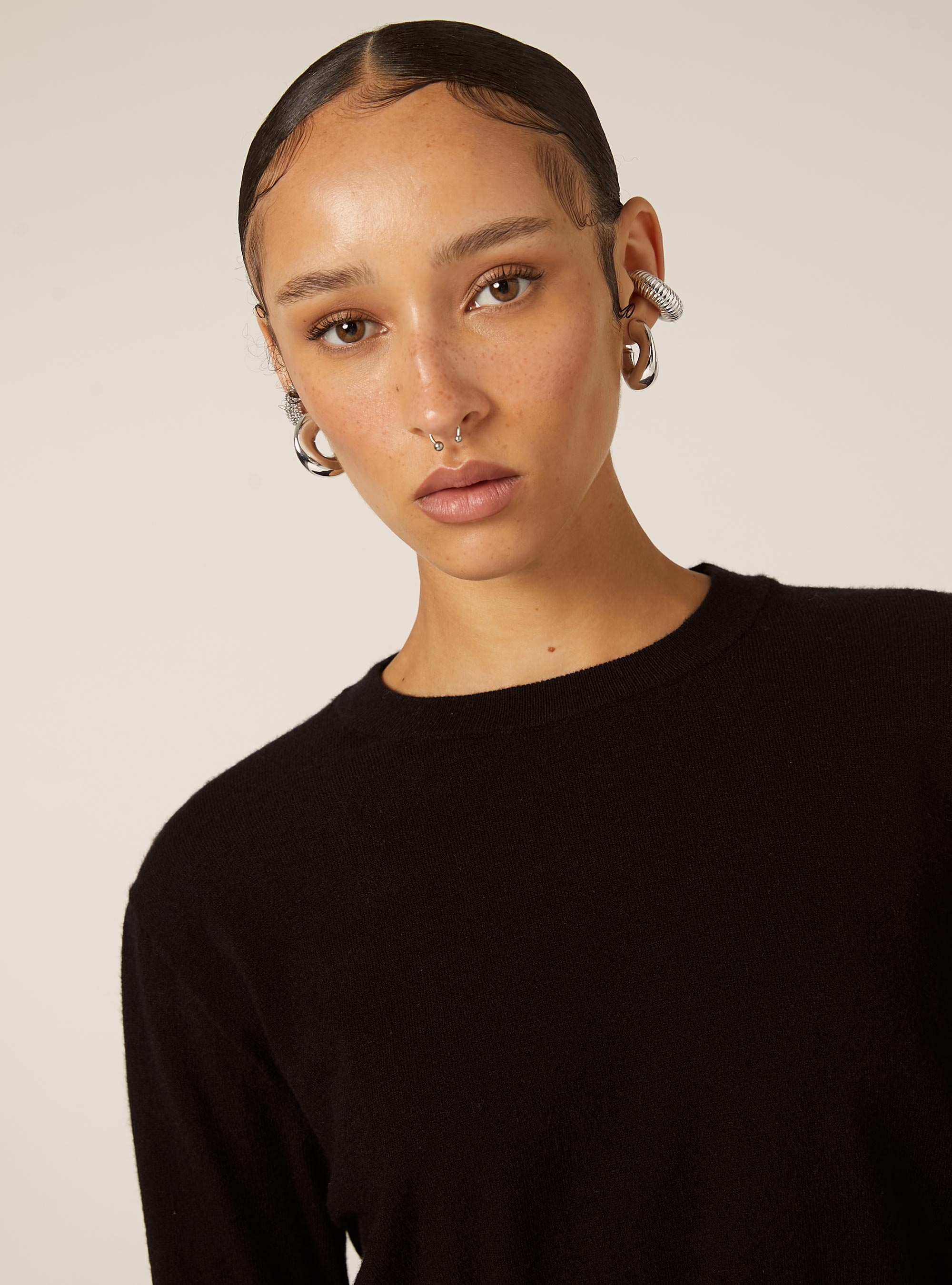 Pull &agrave; col rond coupe boxy, BK1 BLACK