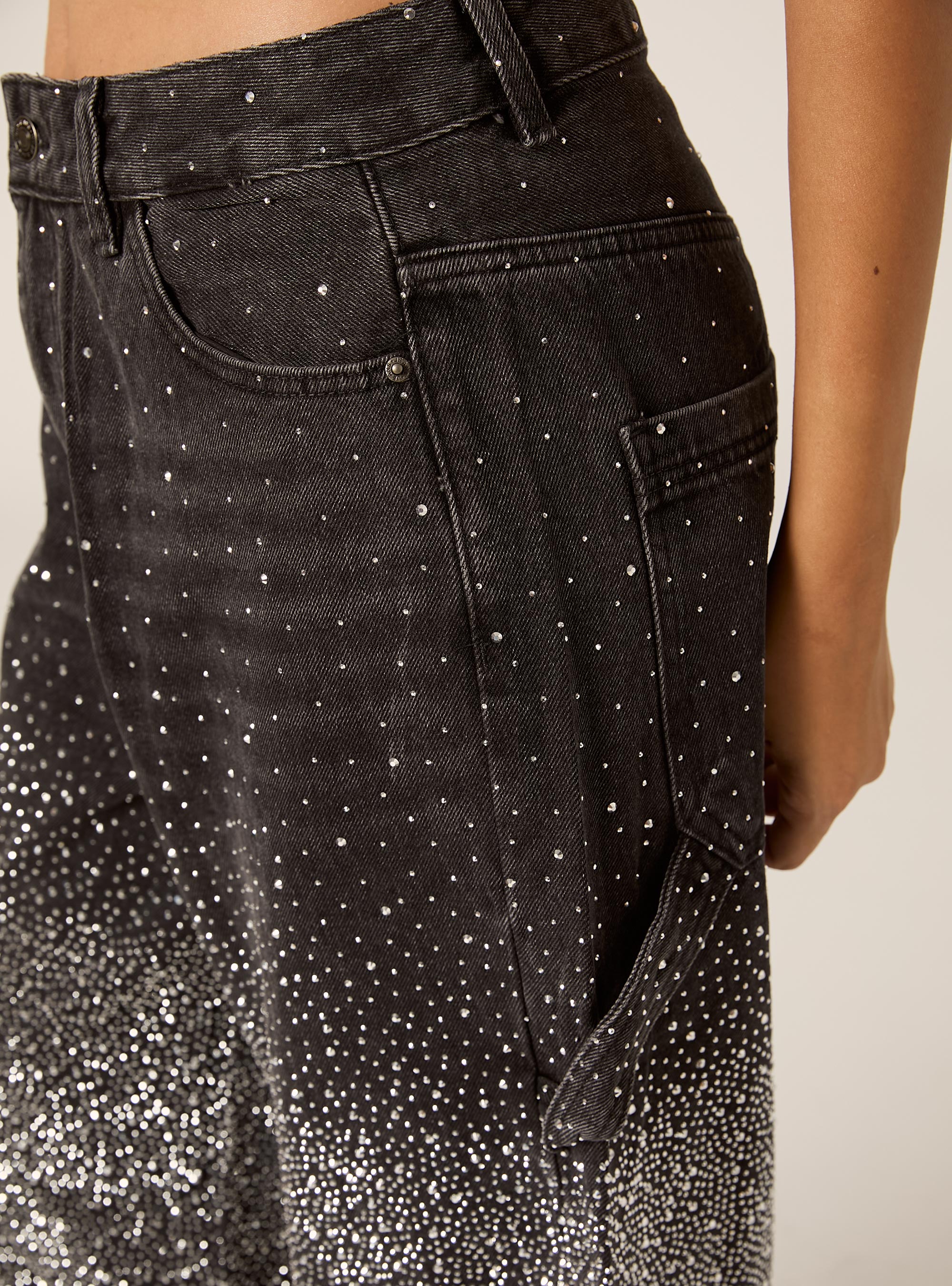 Jean baggy charpentier avec strass, D000 BLACK