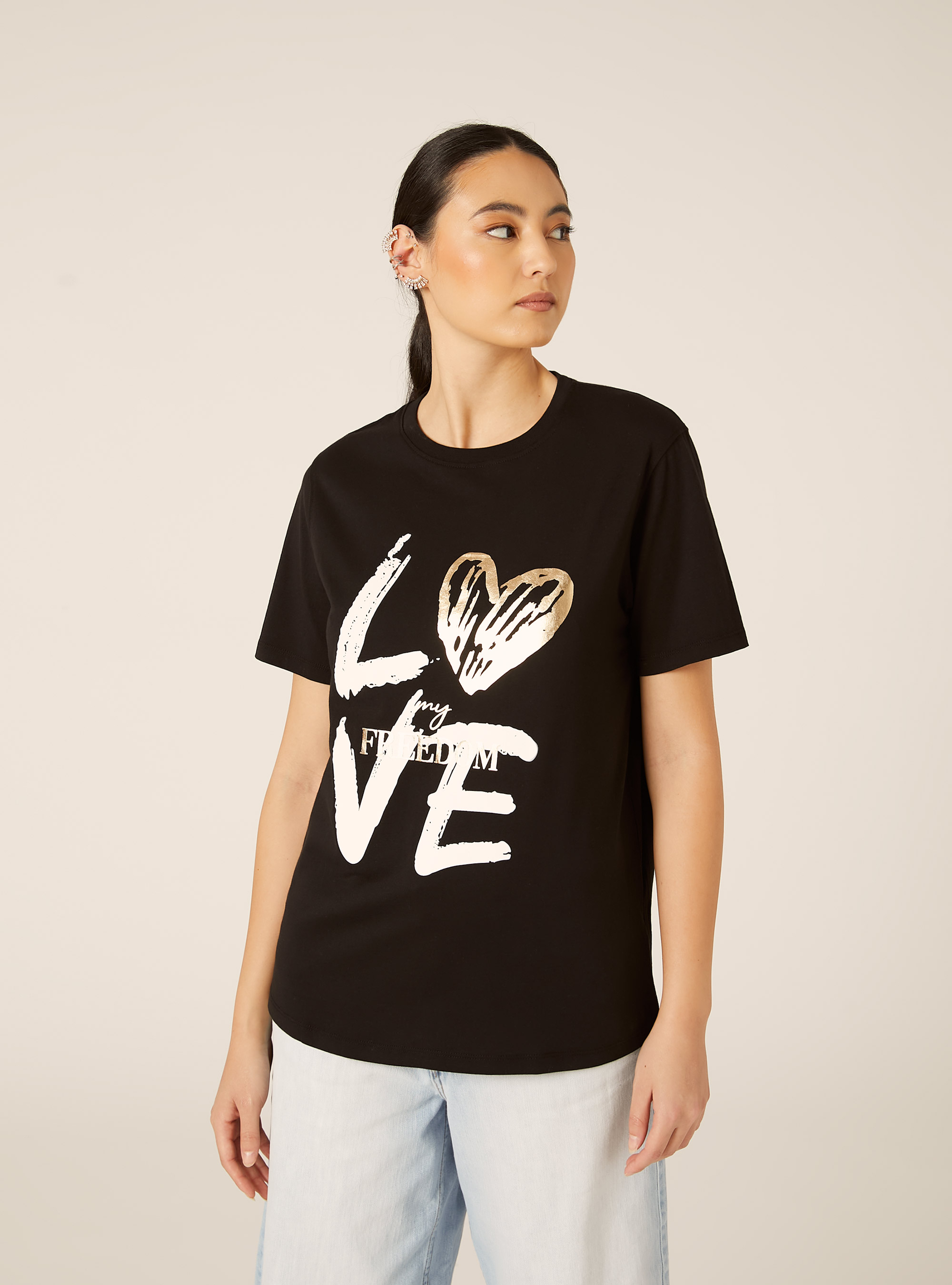 Camiseta con estampado metalizado, BK1 BLACK