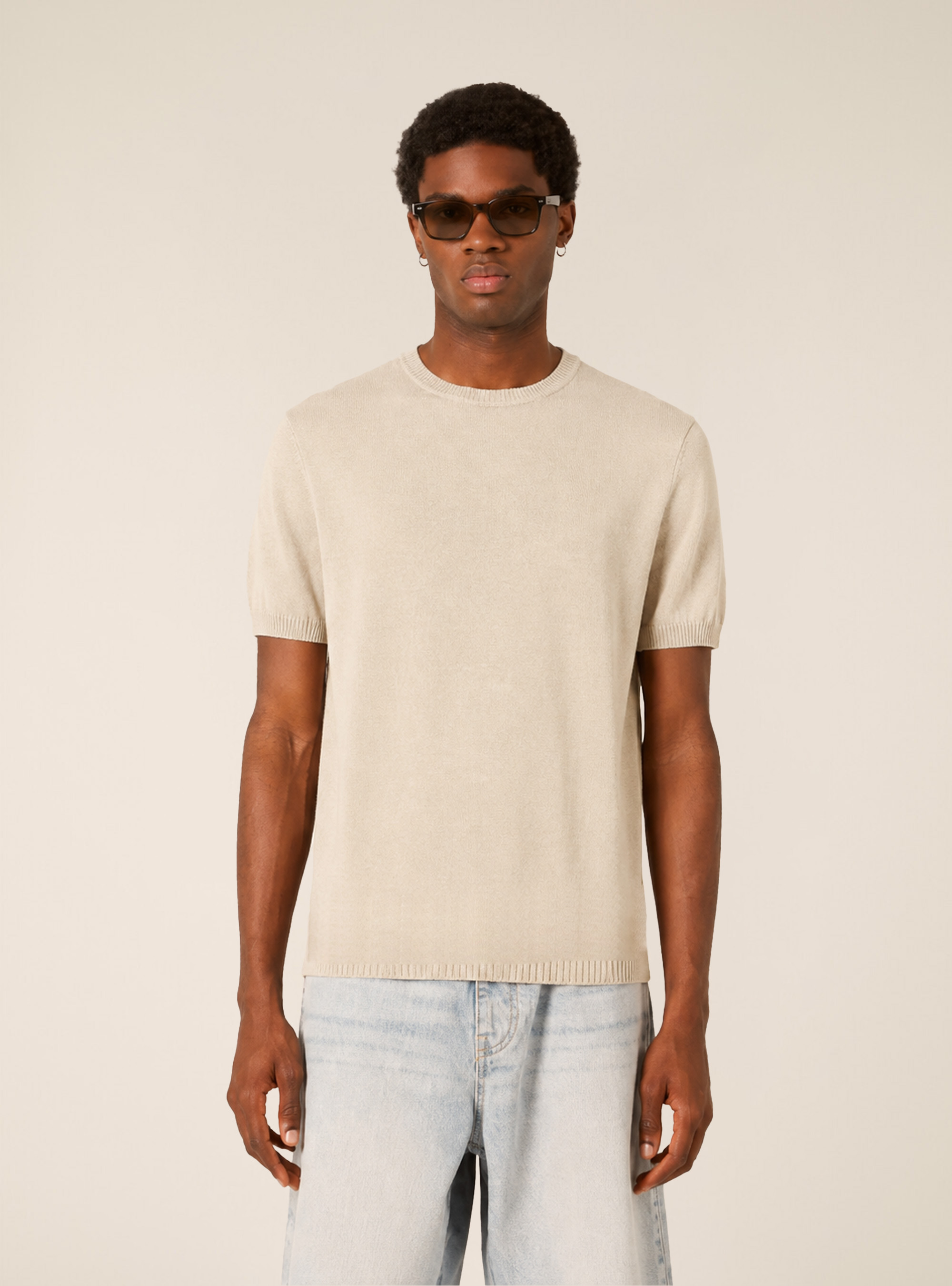Kurz&auml;rmeliges leichtes Strick-T-Shirt, WH2 WHITE