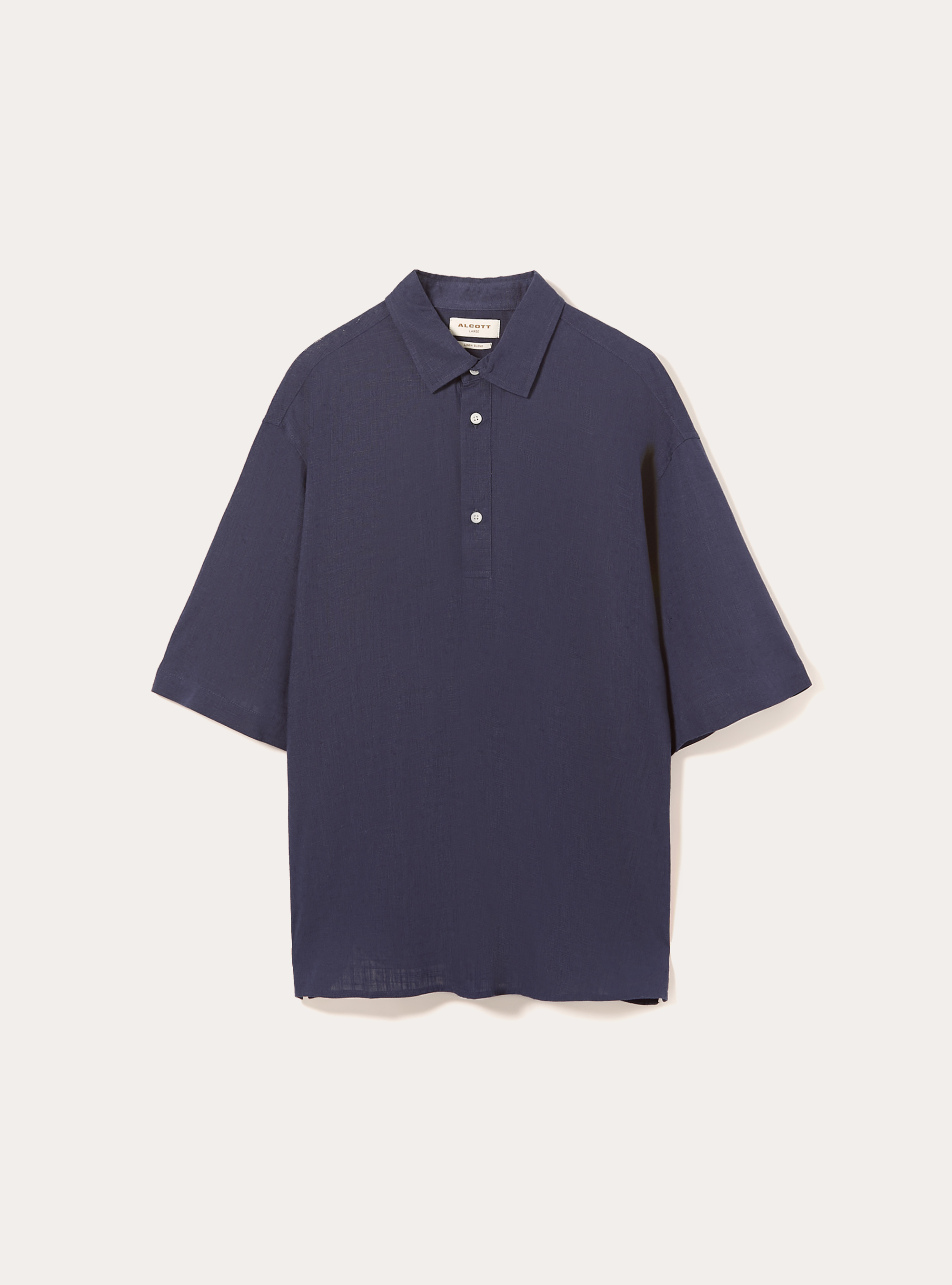 Camisa de manga corta en mezcla de lino, BL2 BLUE MEDIUM