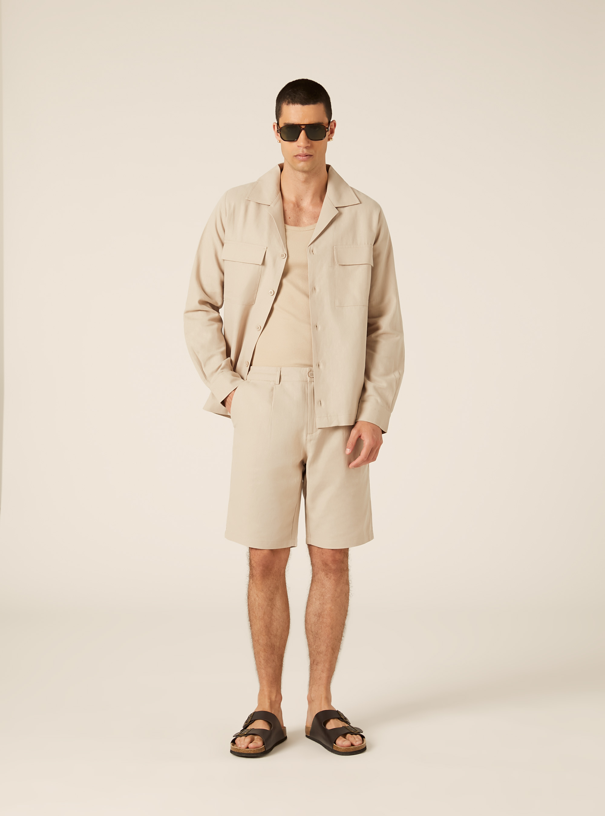 Linen Blend Bermuda Shorts, BG2 BEIGE MEDIUM