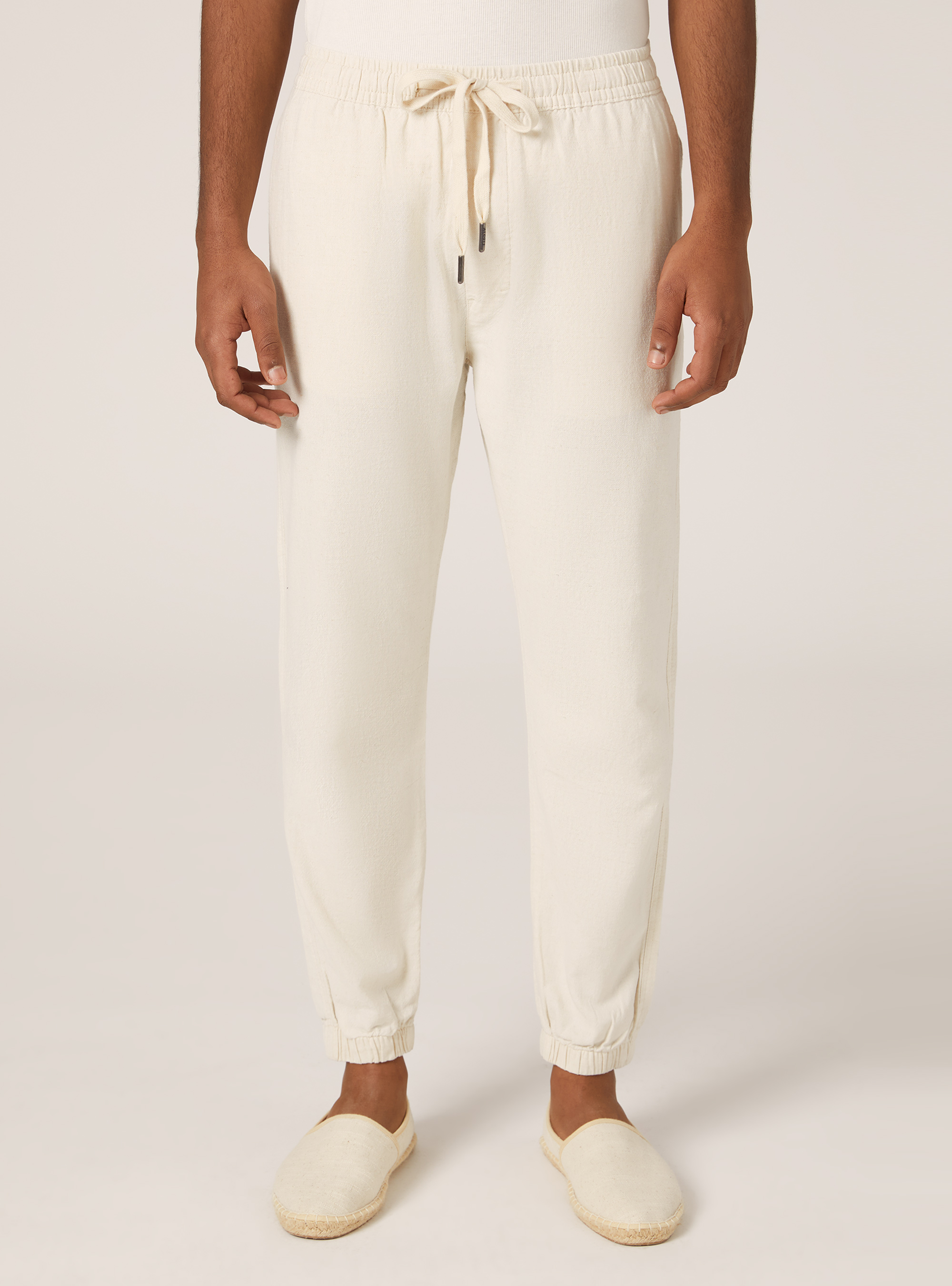Linen-blend jogger pants, MWH1 WHITE MEL DARK