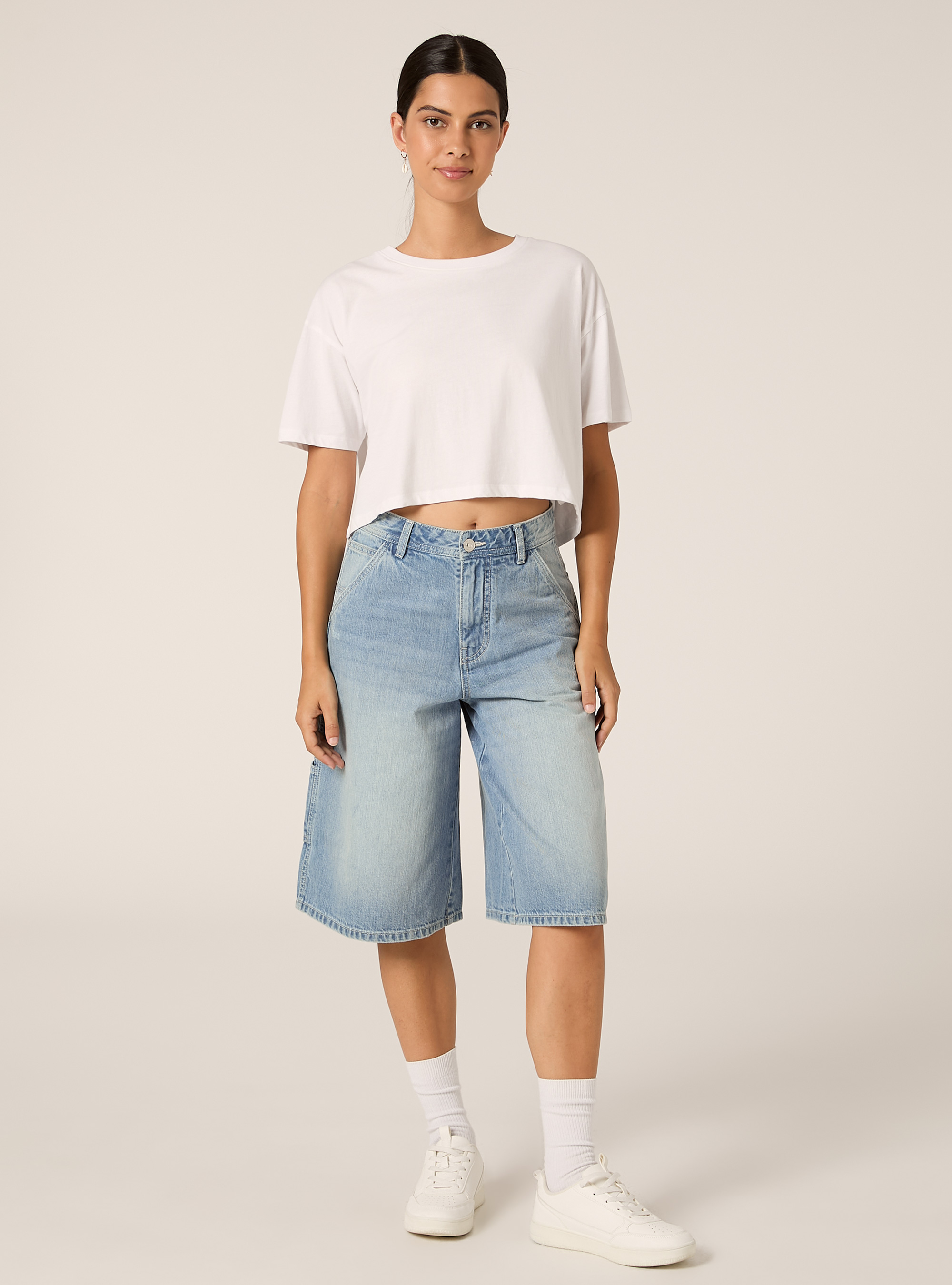 Bermuda Jort Style Carpenter en Denim Coupe Relaxed, D006 AZURE