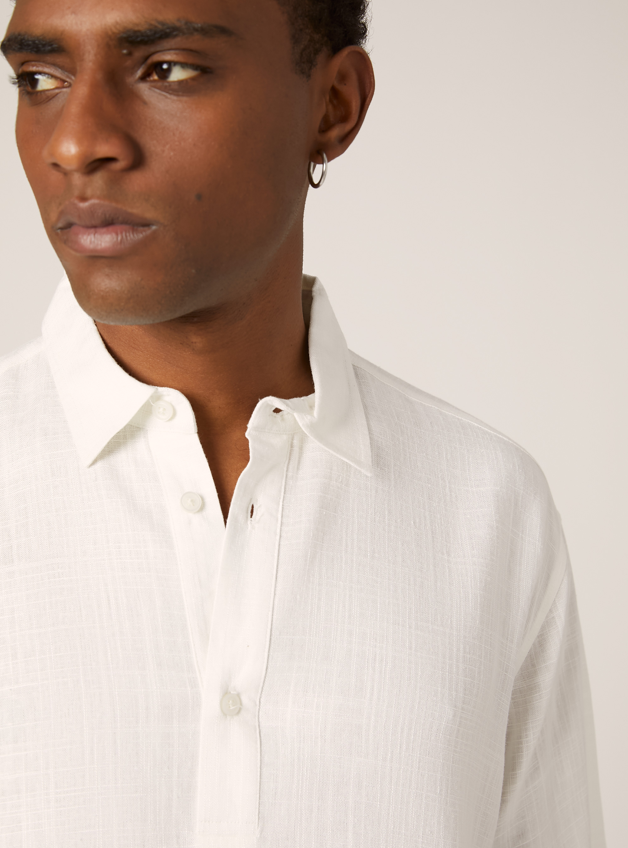 Chemise &agrave; manches courtes en lin m&eacute;lang&eacute;, WH1 OFF WHITE