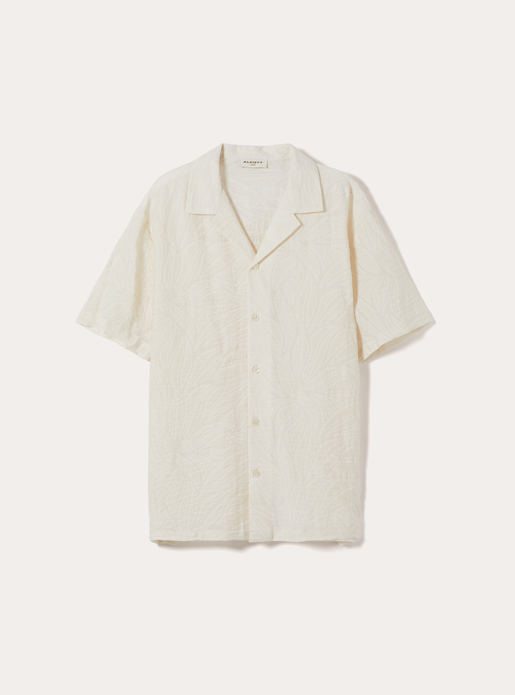 Kurzarm-Bowlinghemd mit Bl&auml;tter-Struktur, WH1 OFF WHITE