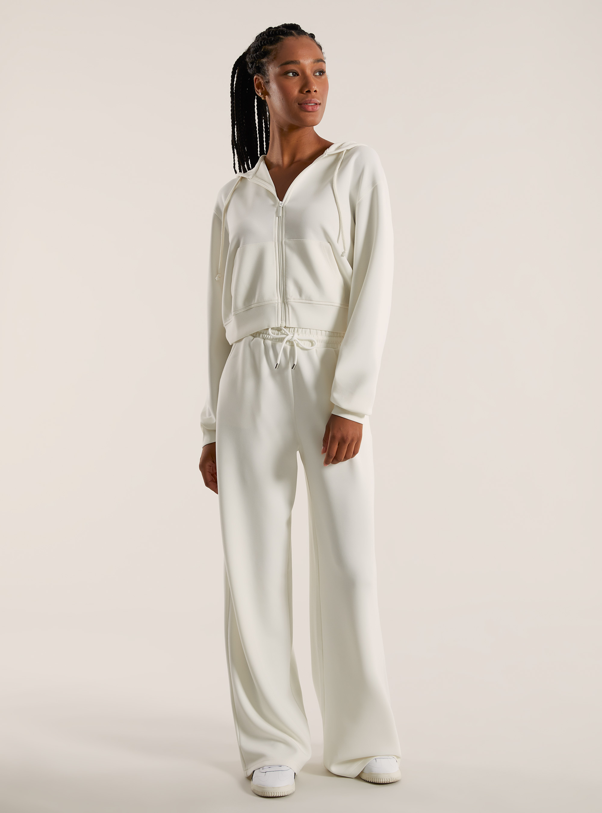 Sweatshirt court zipp&eacute; en scuba doux, WH2 WHITE