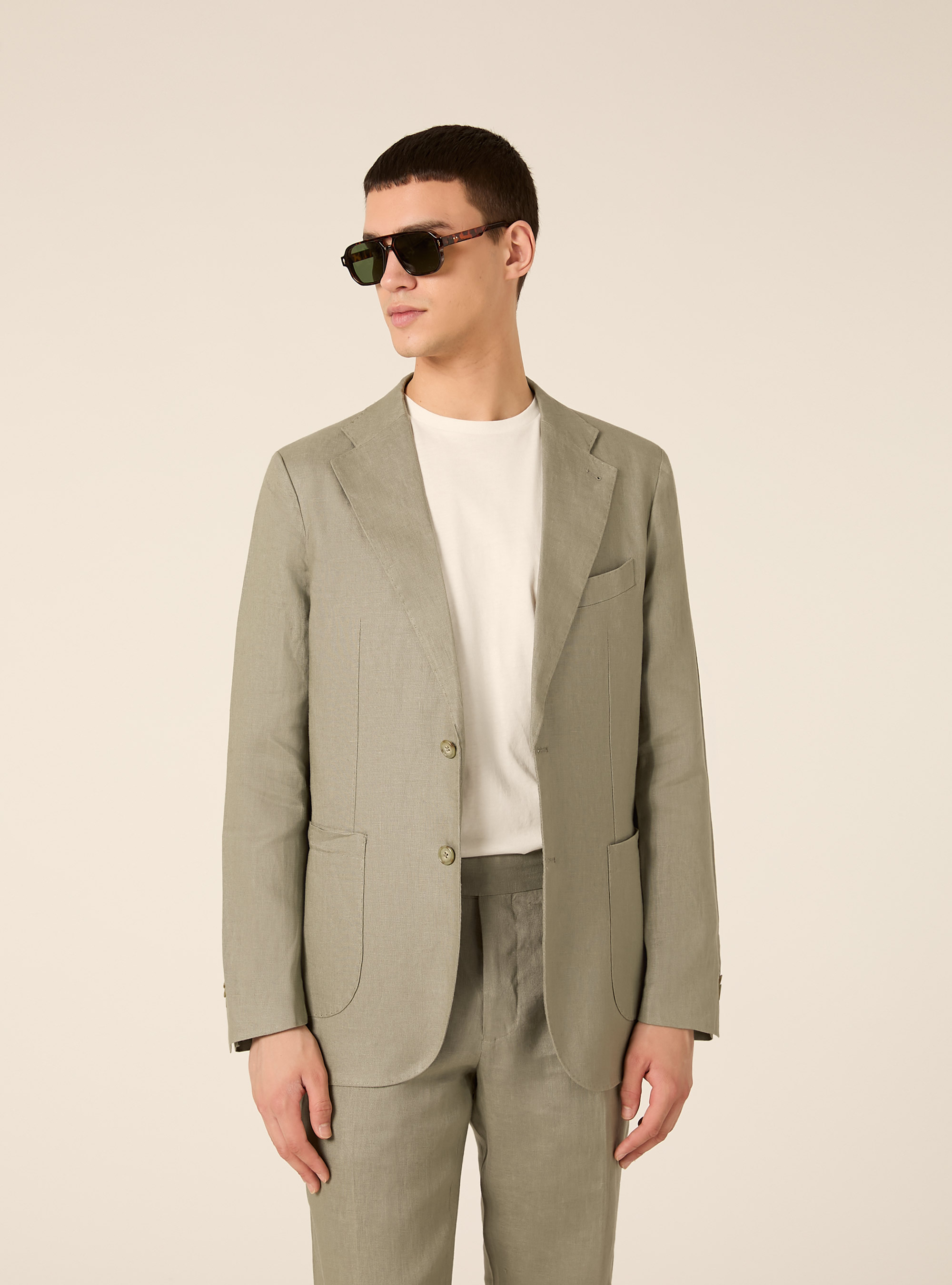 Single-breasted jacket in pure linen, KY2 KAKY MEDIUM