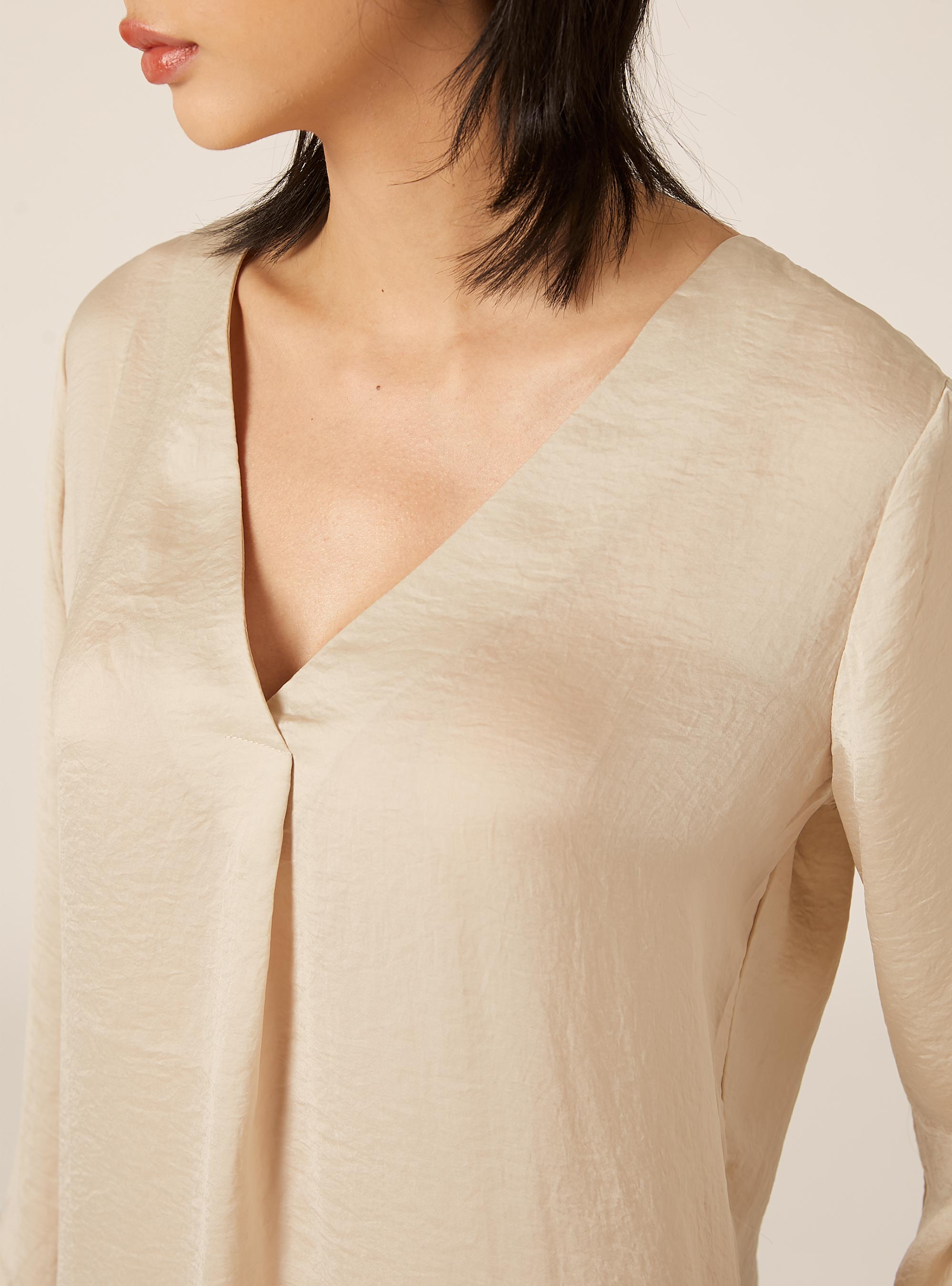Blouse &agrave; encolure unie, BG3 BEIGE LIGHT