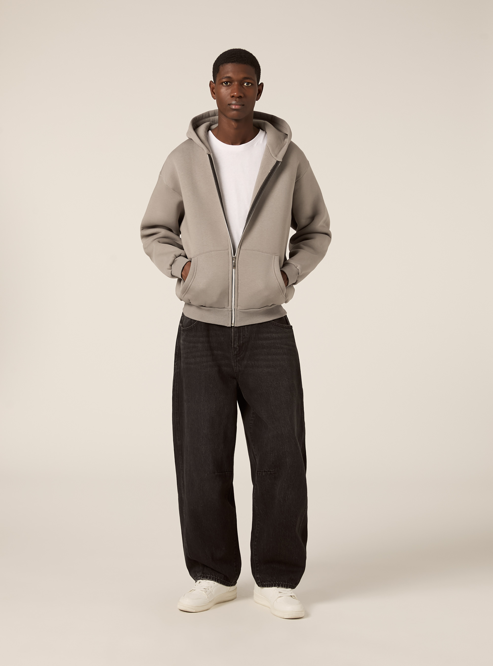Sweat &agrave; capuche zipp&eacute; coupe boxy, GY2 GREY MEDIUM