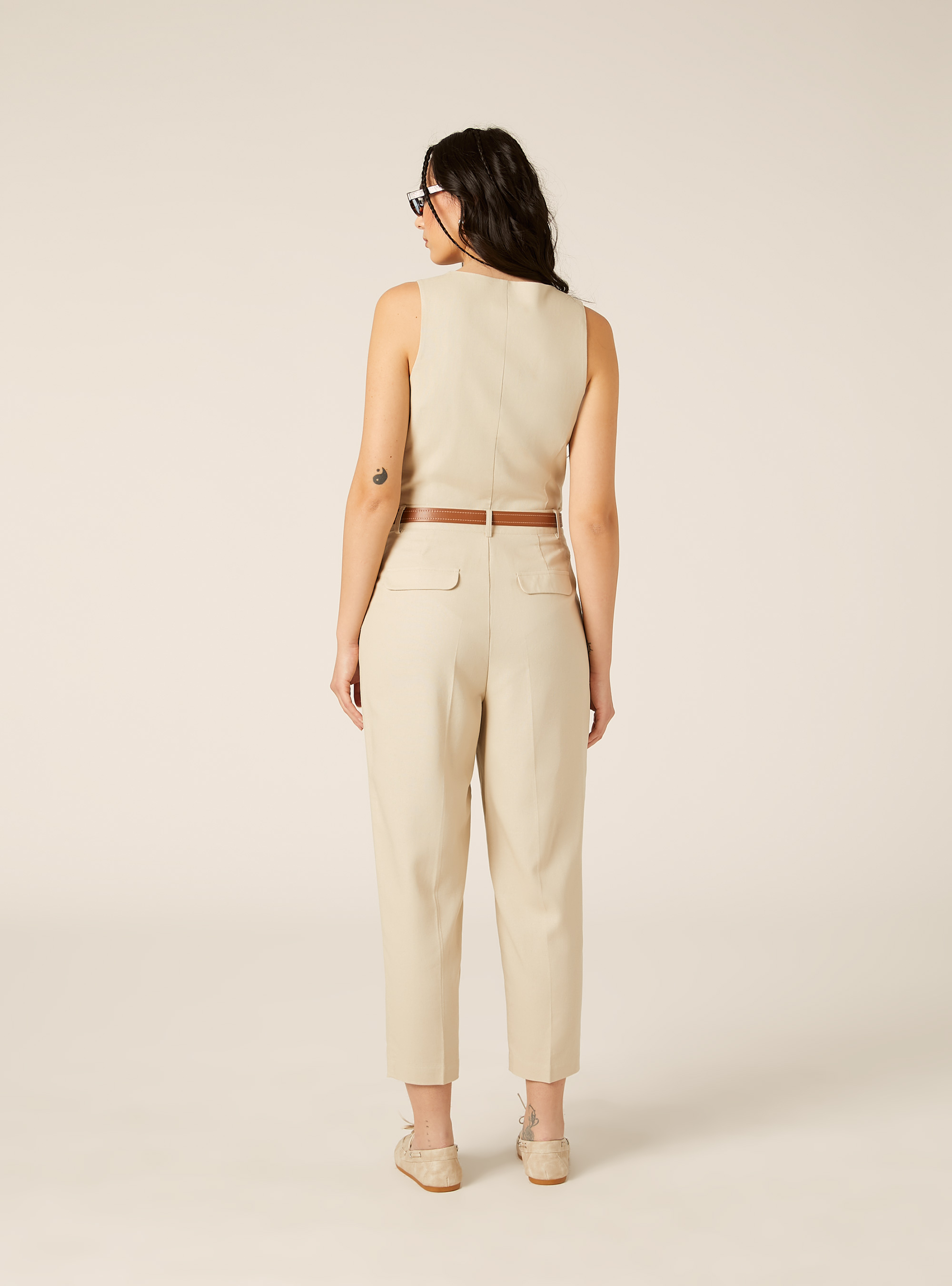 Chino-Hose aus Leinenmischung mit G&uuml;rtel, MBG2 BEIGE MEL MED