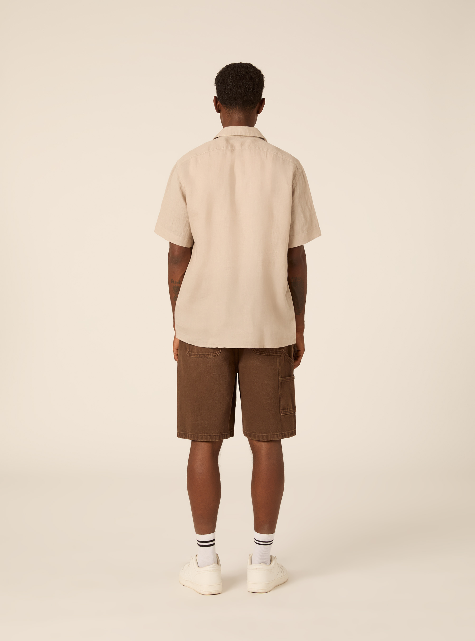 Short Sleeve Bowling Shirt, MBG2 BEIGE MEL MED
