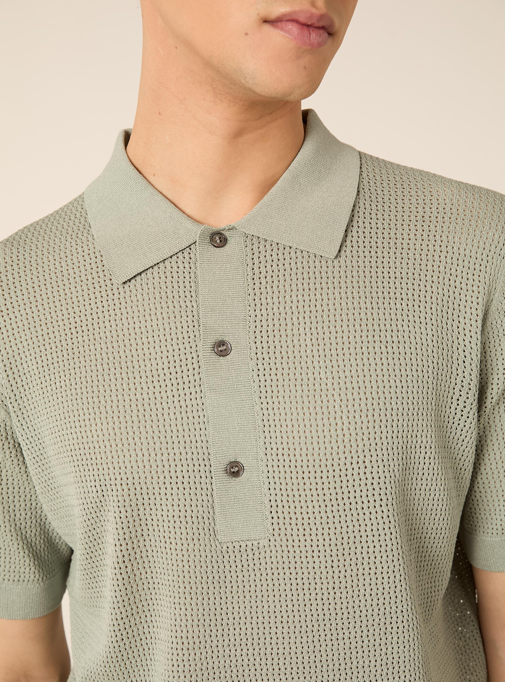 Maglia polo in crochet in misto viscosa, SG3 SAGE LIGHT