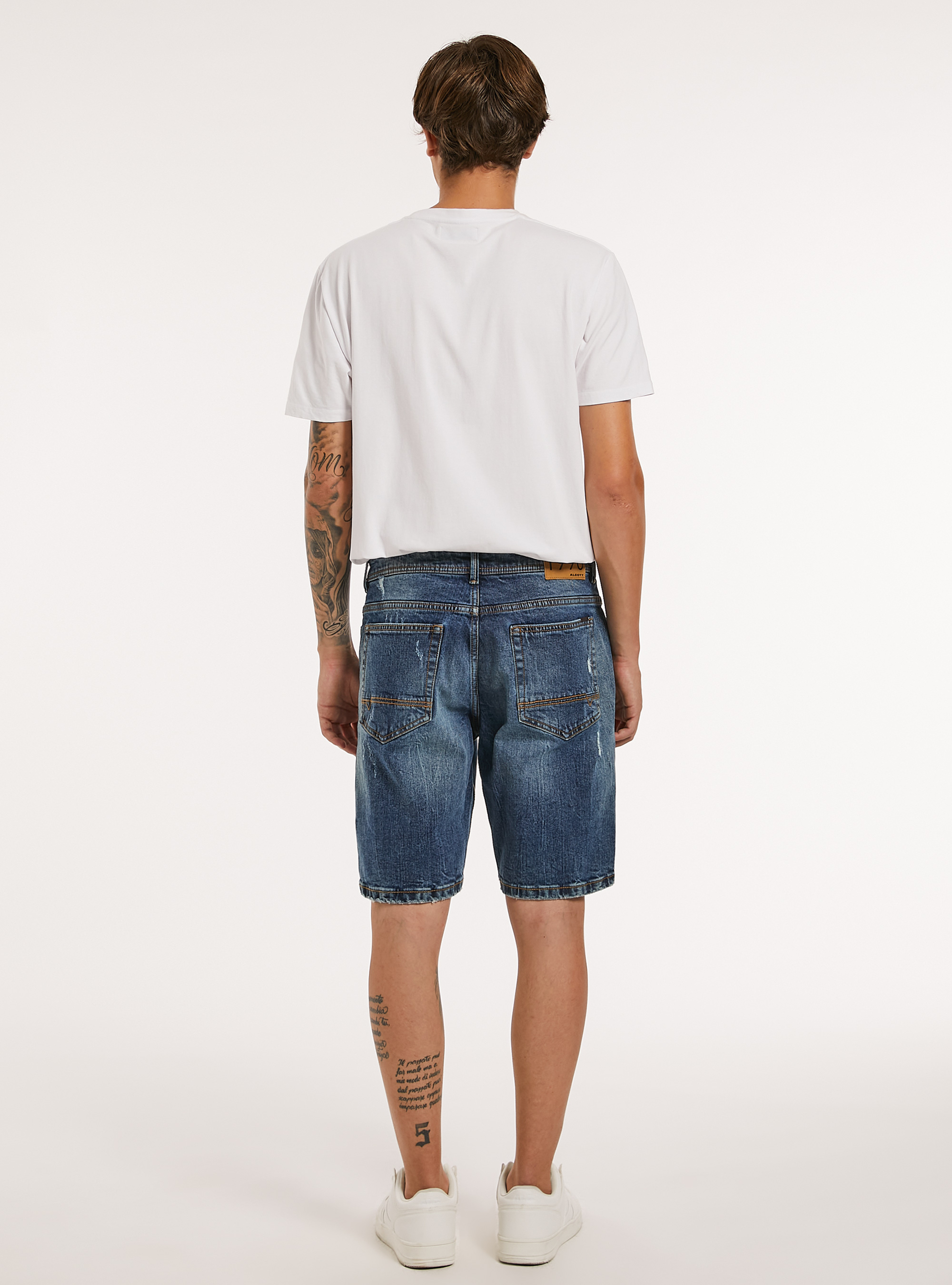 Slim Fit Stretch Denim Bermudas mit Rissen, D001 DEEP BLUE