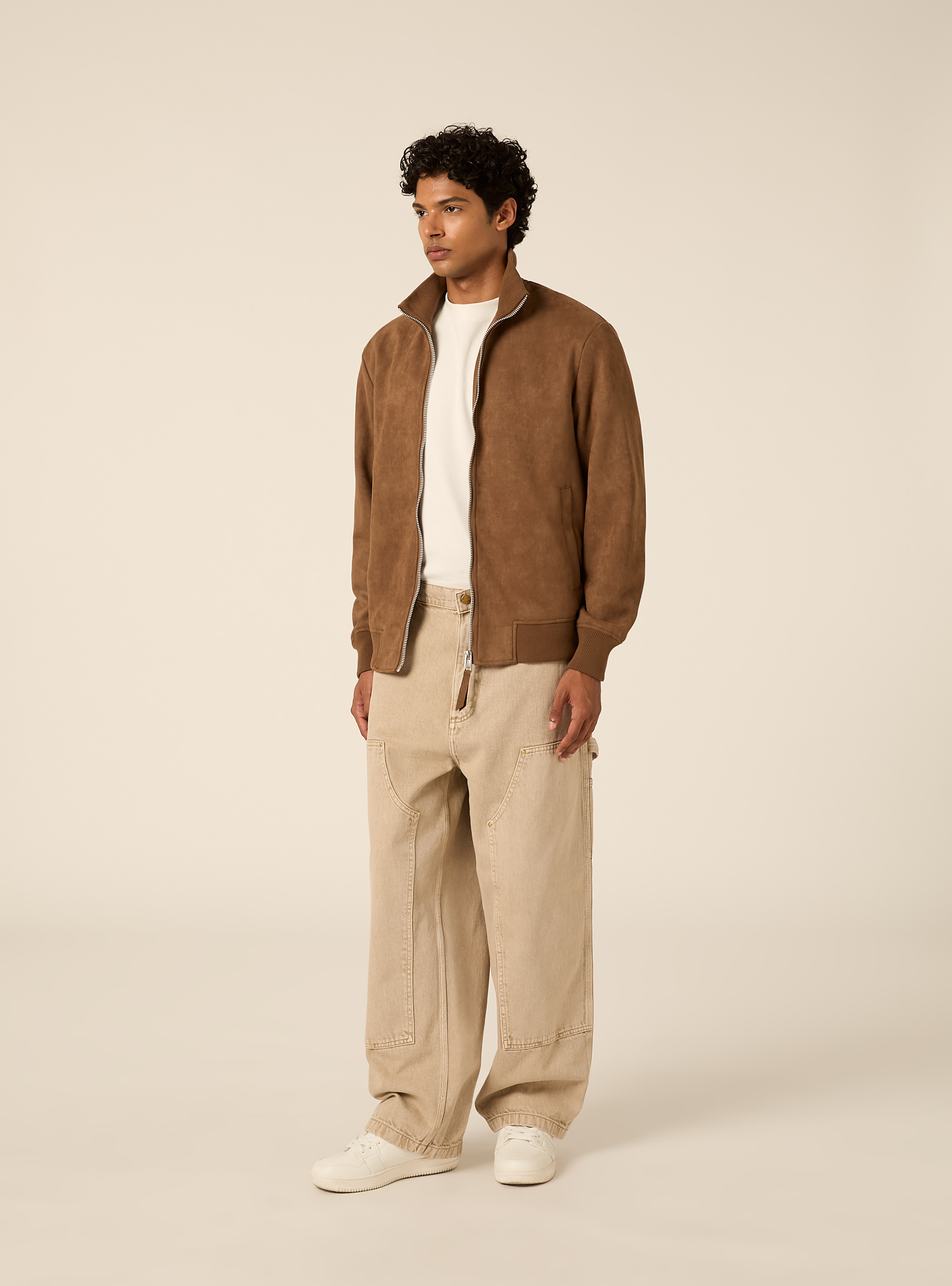 Faux suede high neck zip jacket, TB2 TOBACCO MEDIUM