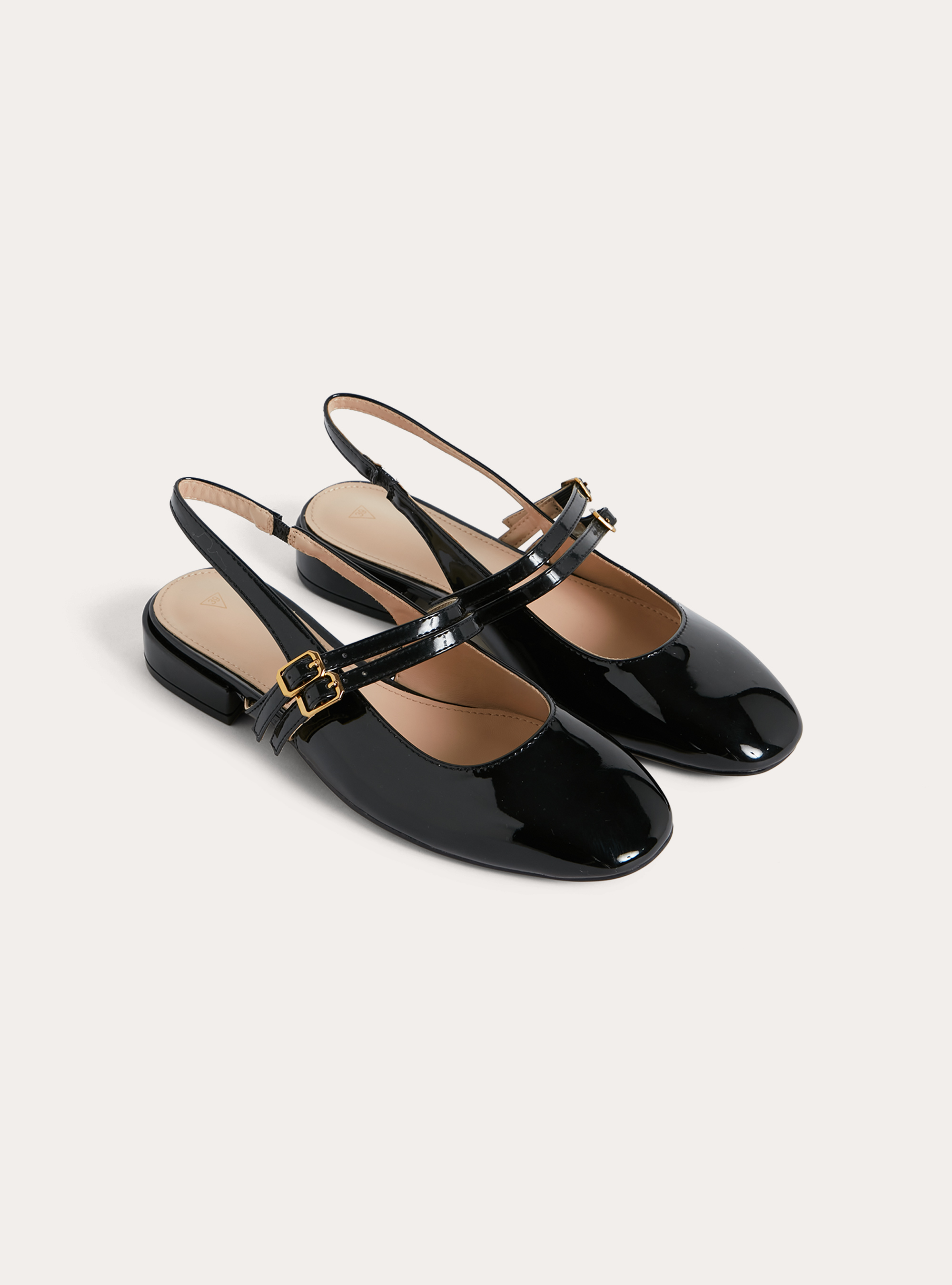Ballerine slingback tinta unita effetto pelle, BK1 BLACK