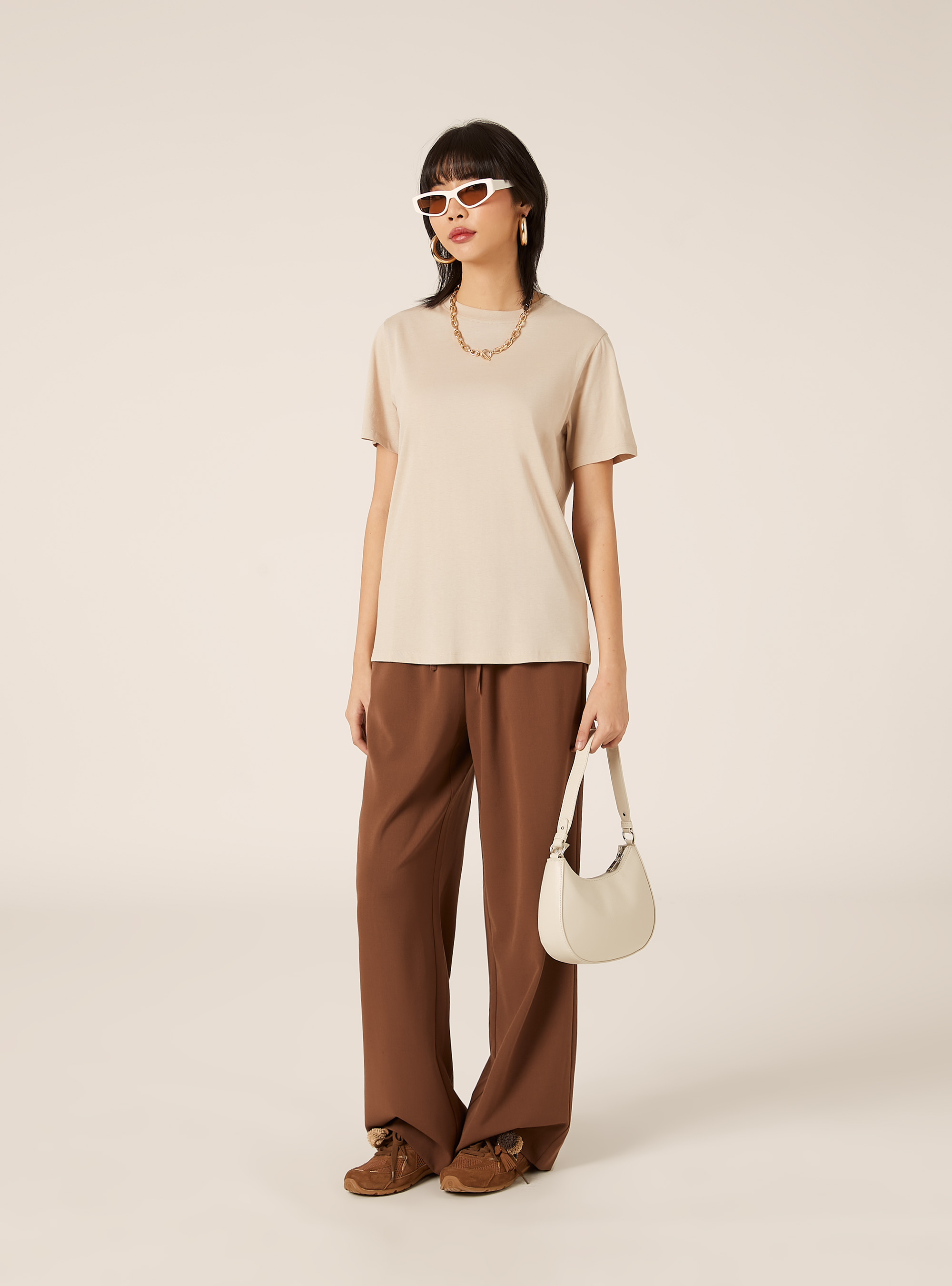 Camiseta de cuello redondo de algod&oacute;n, BG2 BEIGE MEDIUM