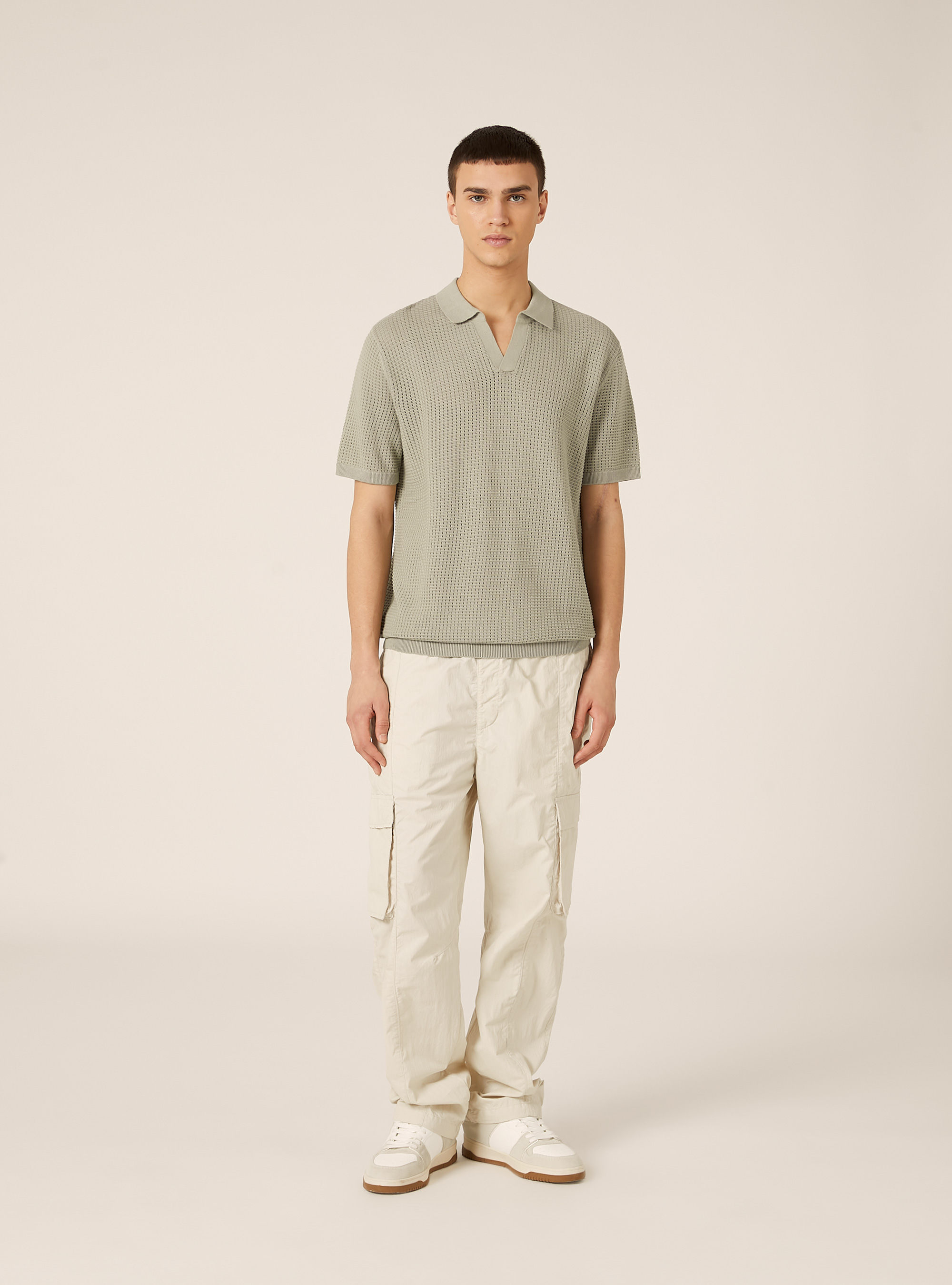 Openwork Knit Polo Shirt, SG3 SAGE LIGHT