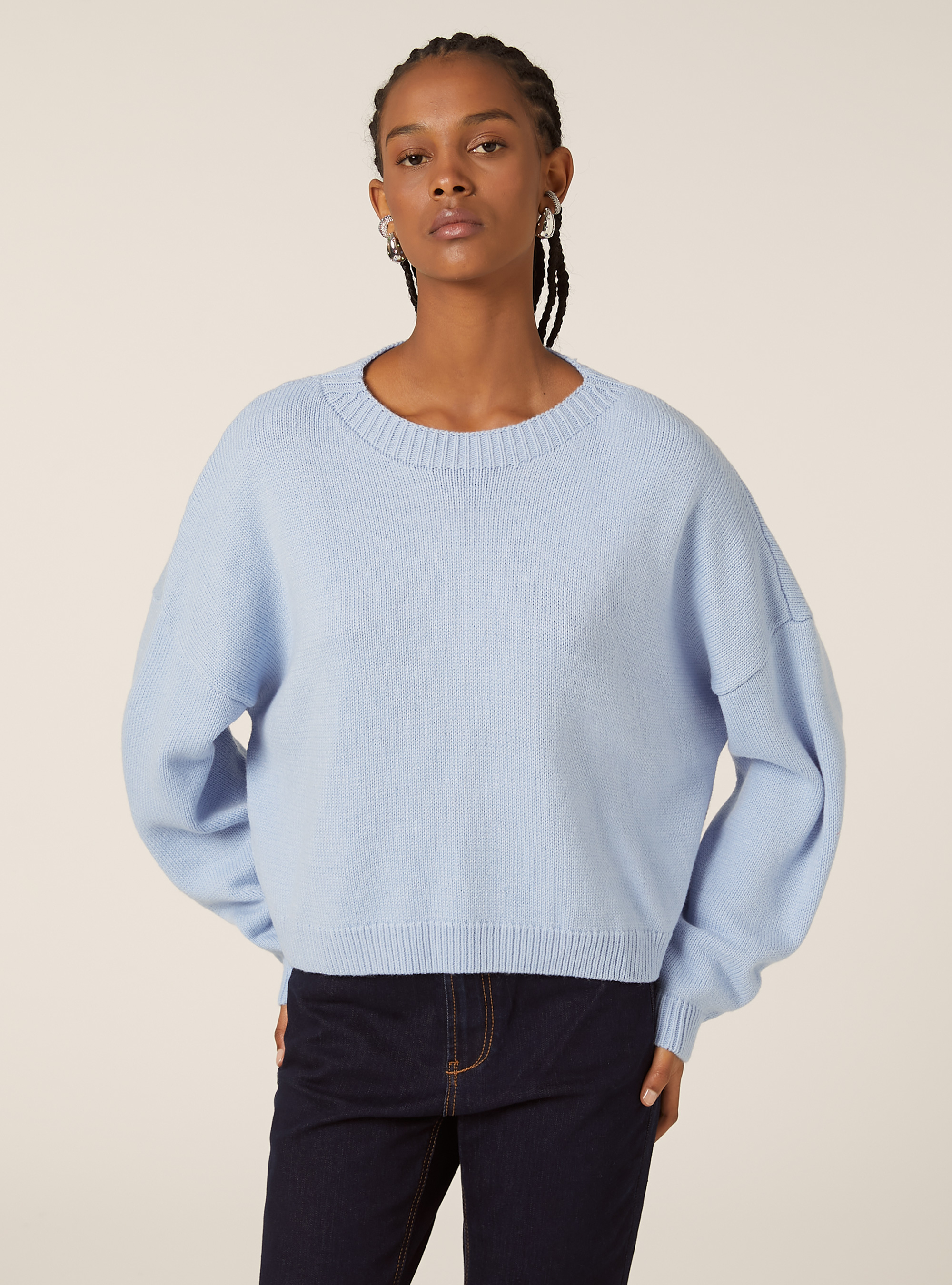 Pull &agrave; col rond basique, MAZ2 AZURE MEL MEDIUM