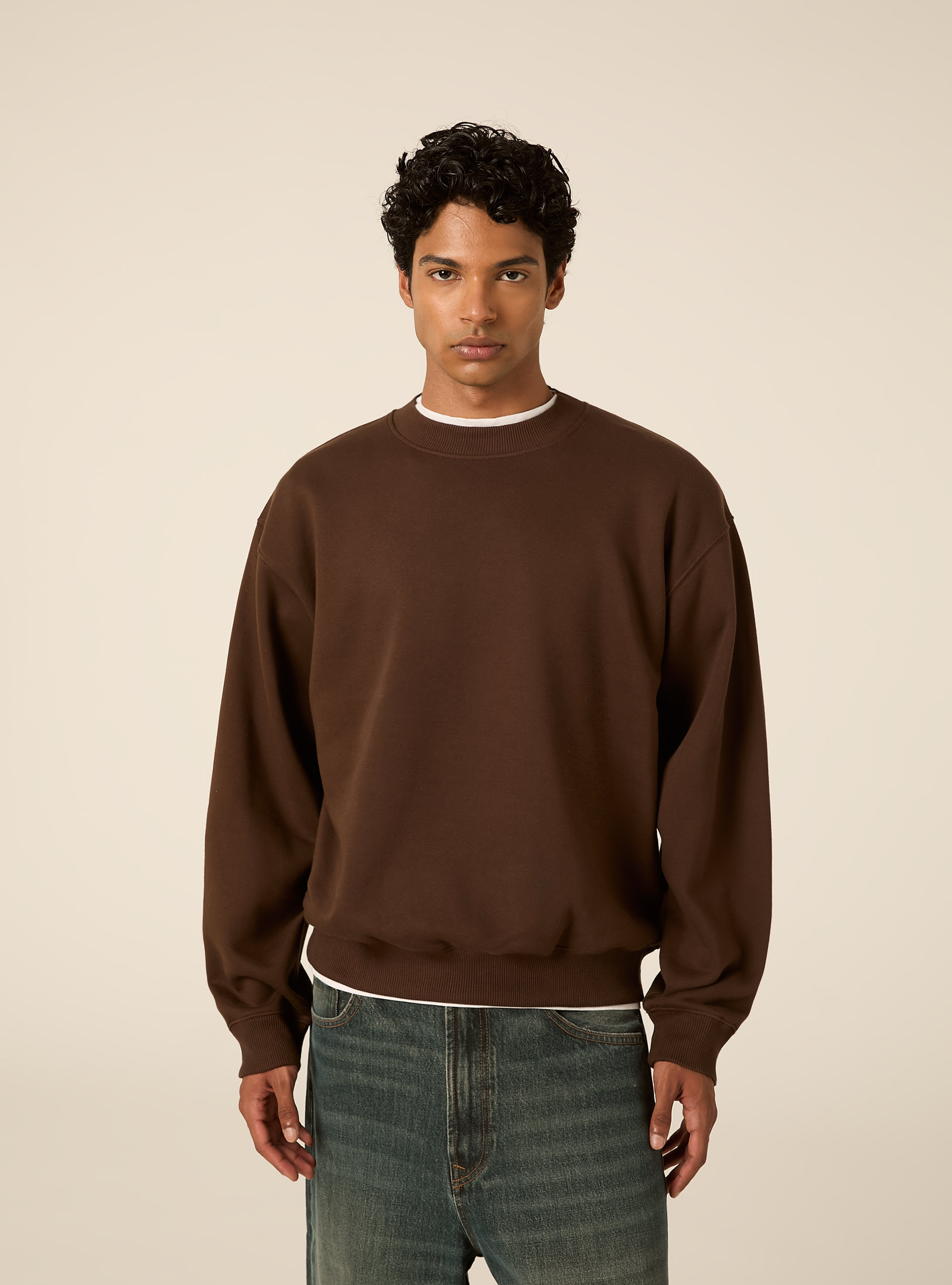 Basic boxy fit crewneck sweatshirt, BR2 BROWN MEDIUM