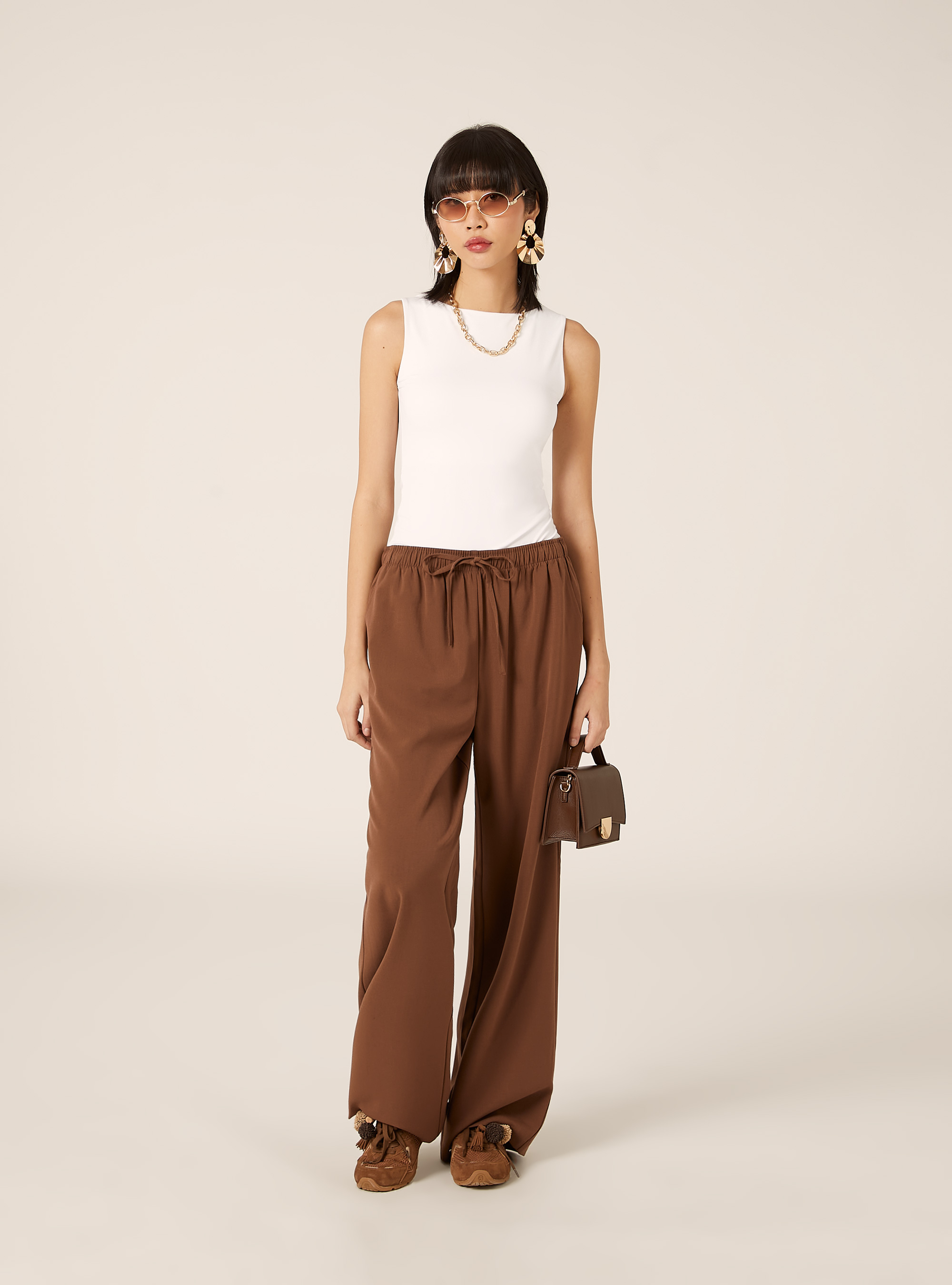 Pantalones elegantes con cord&oacute;n, BR2 BROWN MEDIUM