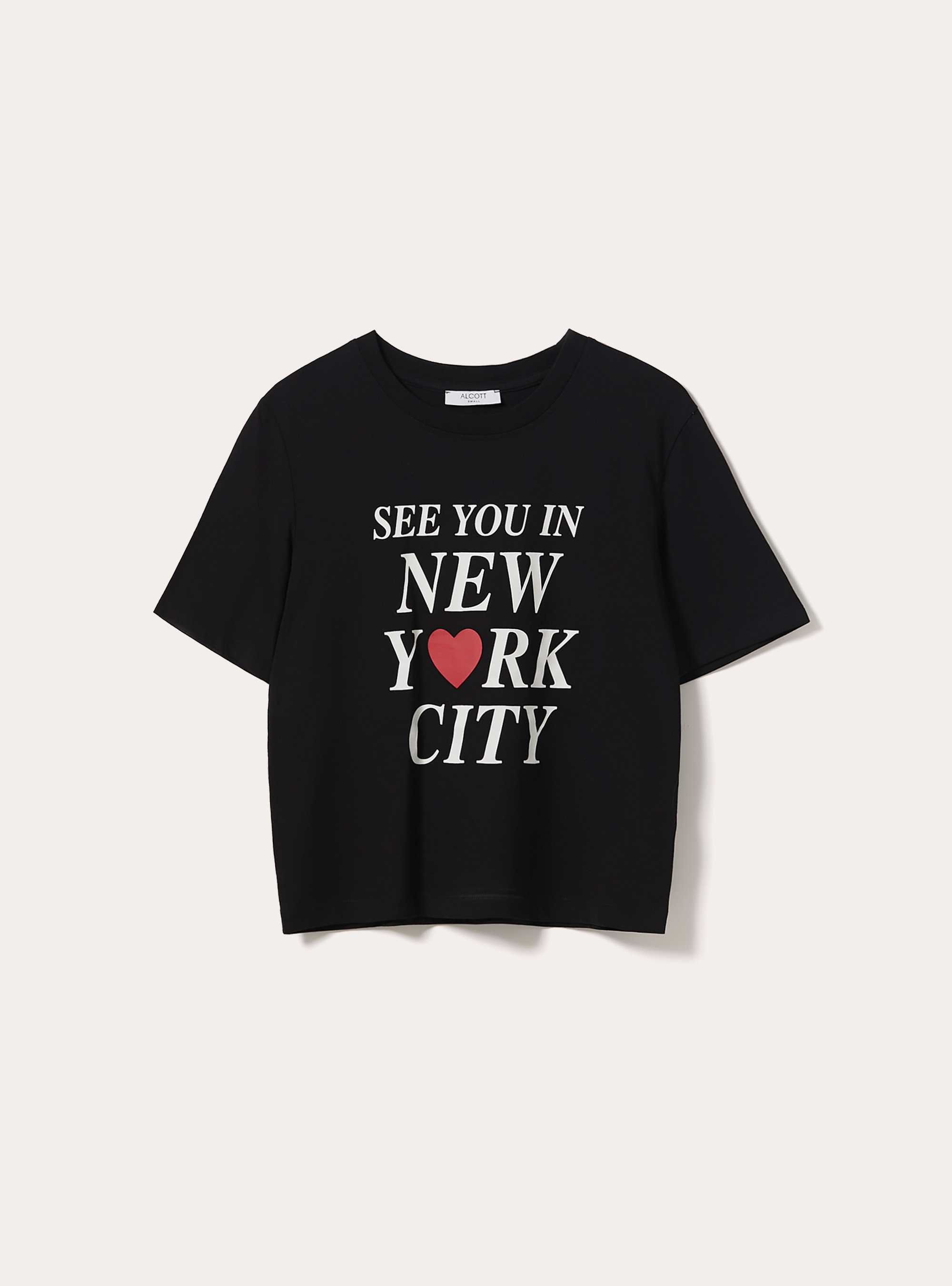 Crop-T-Shirt mit New York-Print, BK1 BLACK
