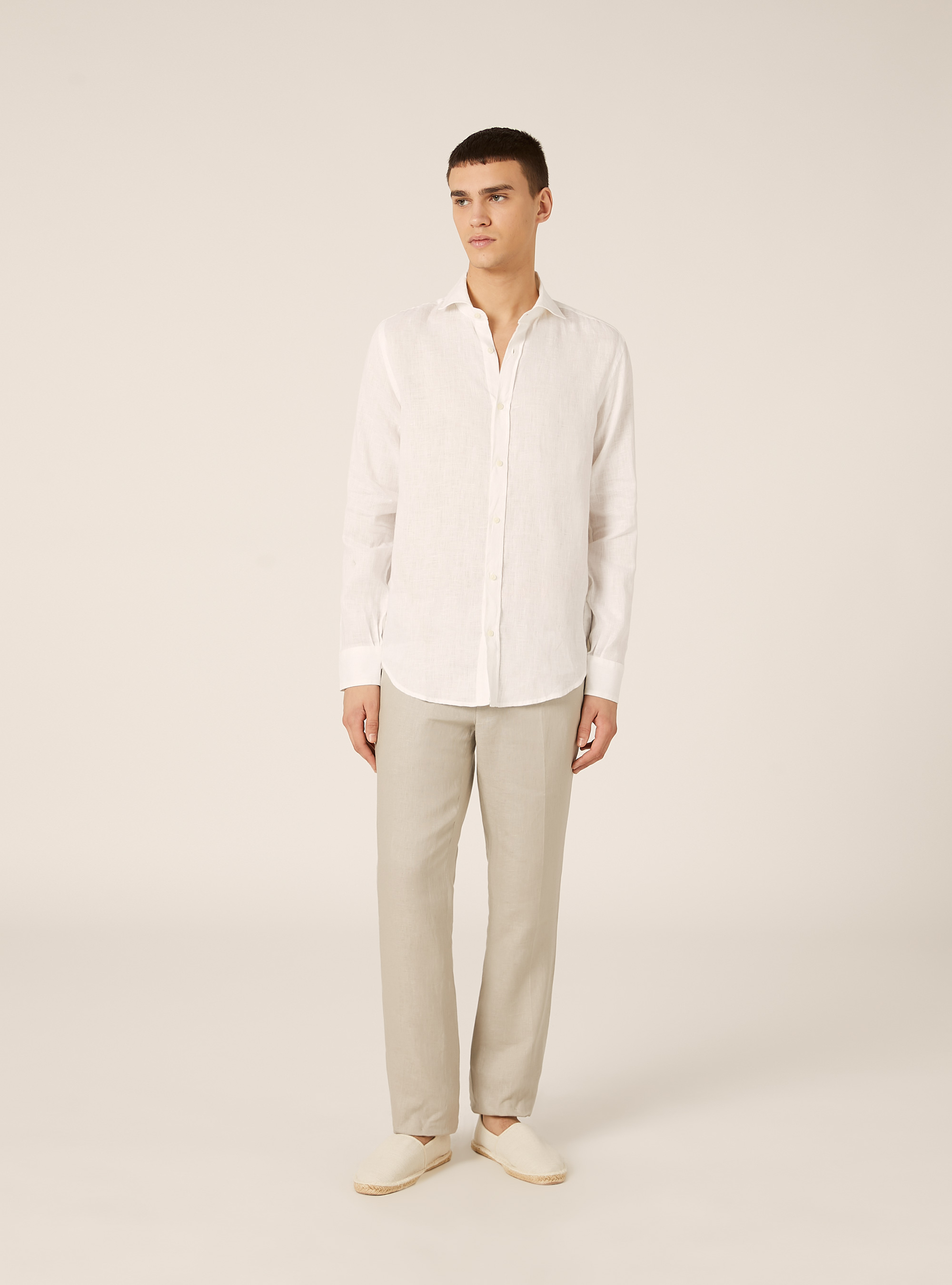 Camisa de lino puro de manga larga, WH3 WHITE