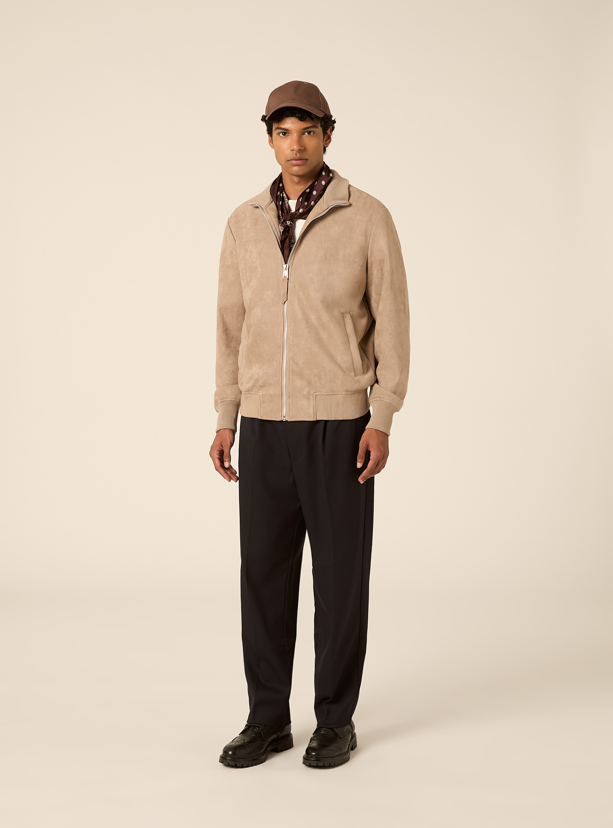 Faux suede high neck zip jacket, SA2 SAND MEDIUM