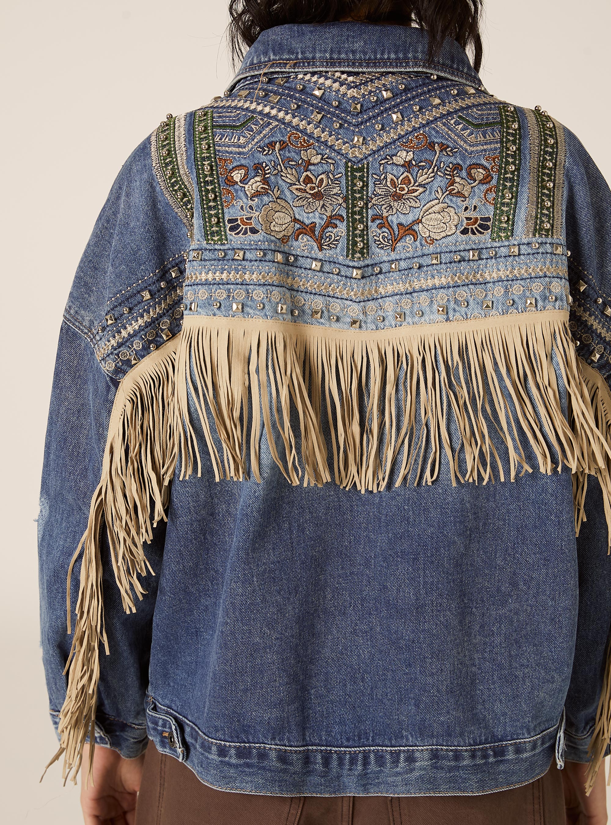 Denim jacket with fringes, D004 MEDIUM LIGHT BLUE