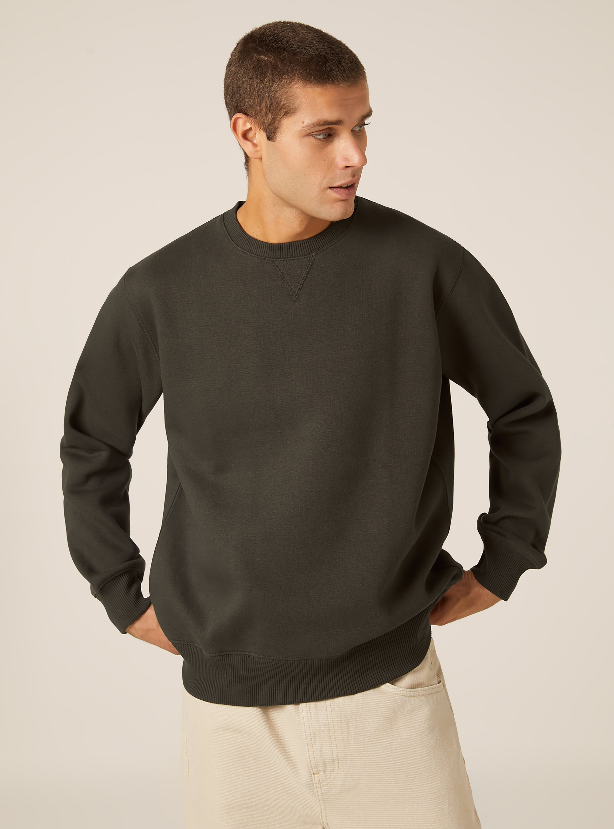 Sweat-shirt &agrave; col rond uni, KY1 KAKY DARK