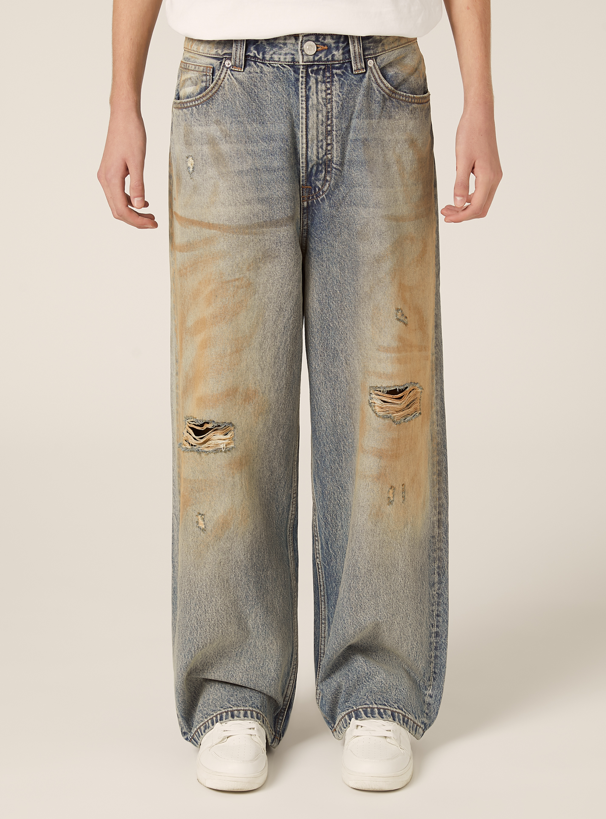 Jeans baggy effet d&eacute;lav&eacute;, D202 AZZURRE LIGHT OVERDYE