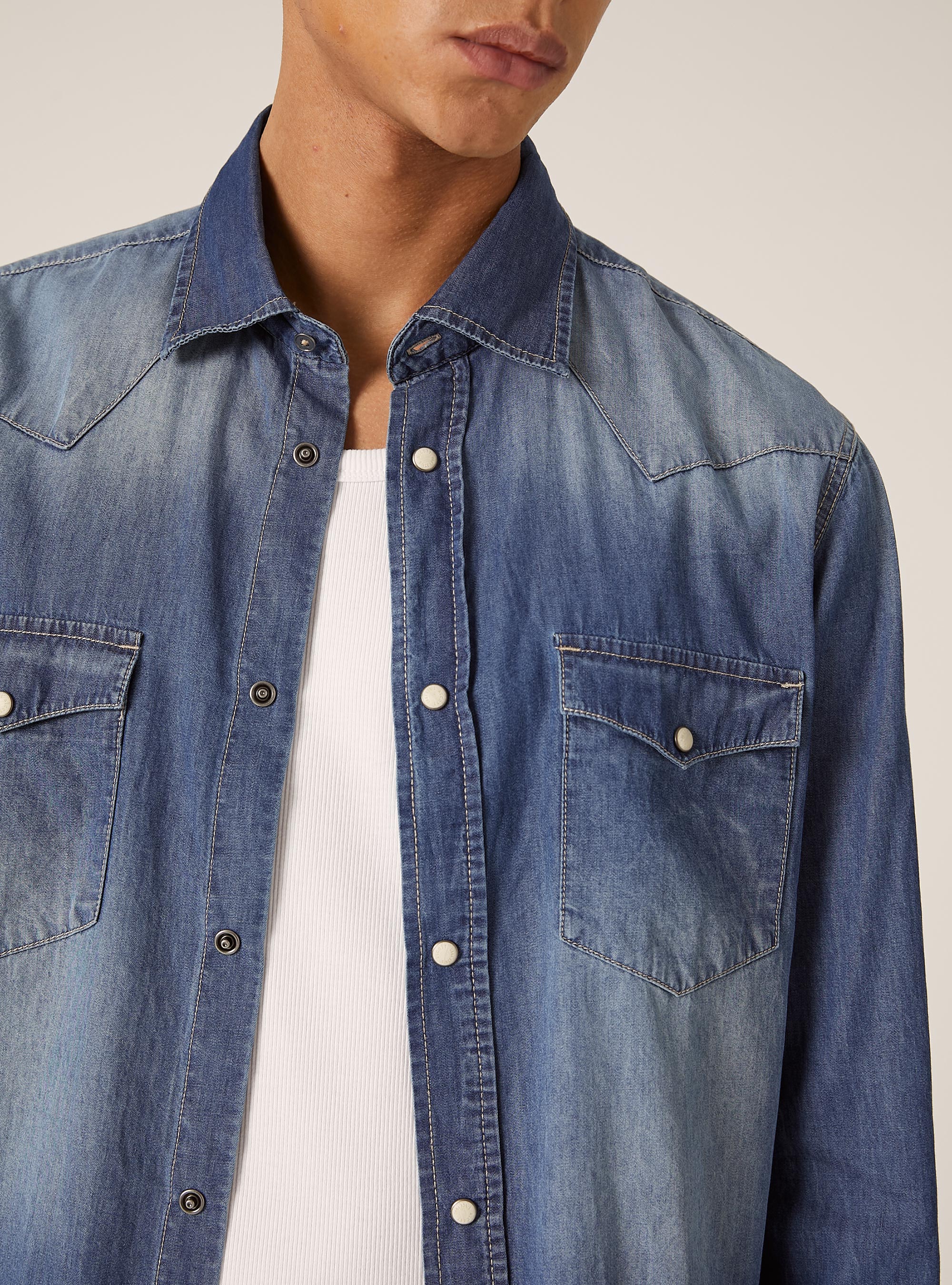 Camicia in denim basica, D003 MEDIUM BLUE