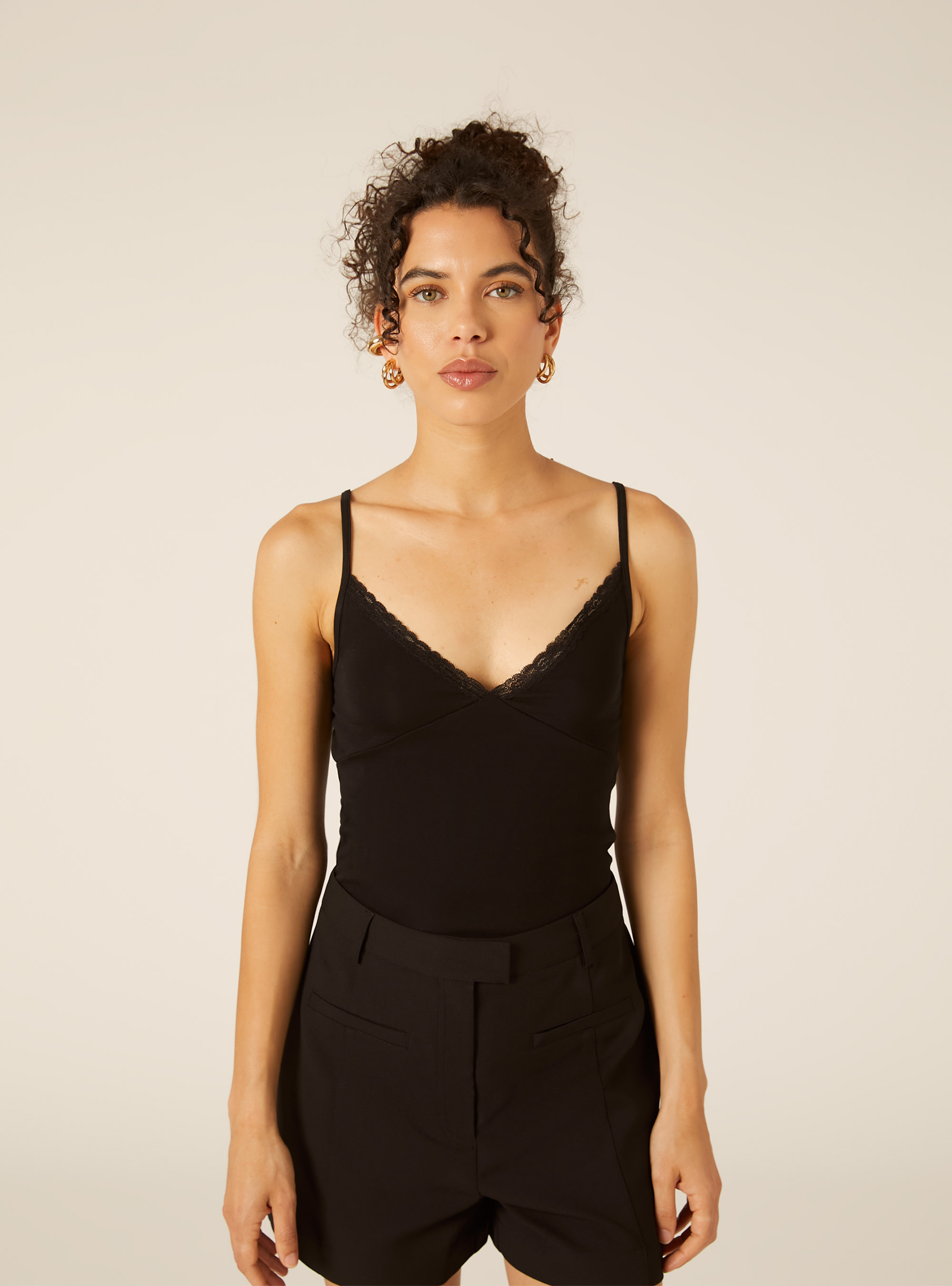 Top Bralette con Detalle de Encaje, BK1 BLACK