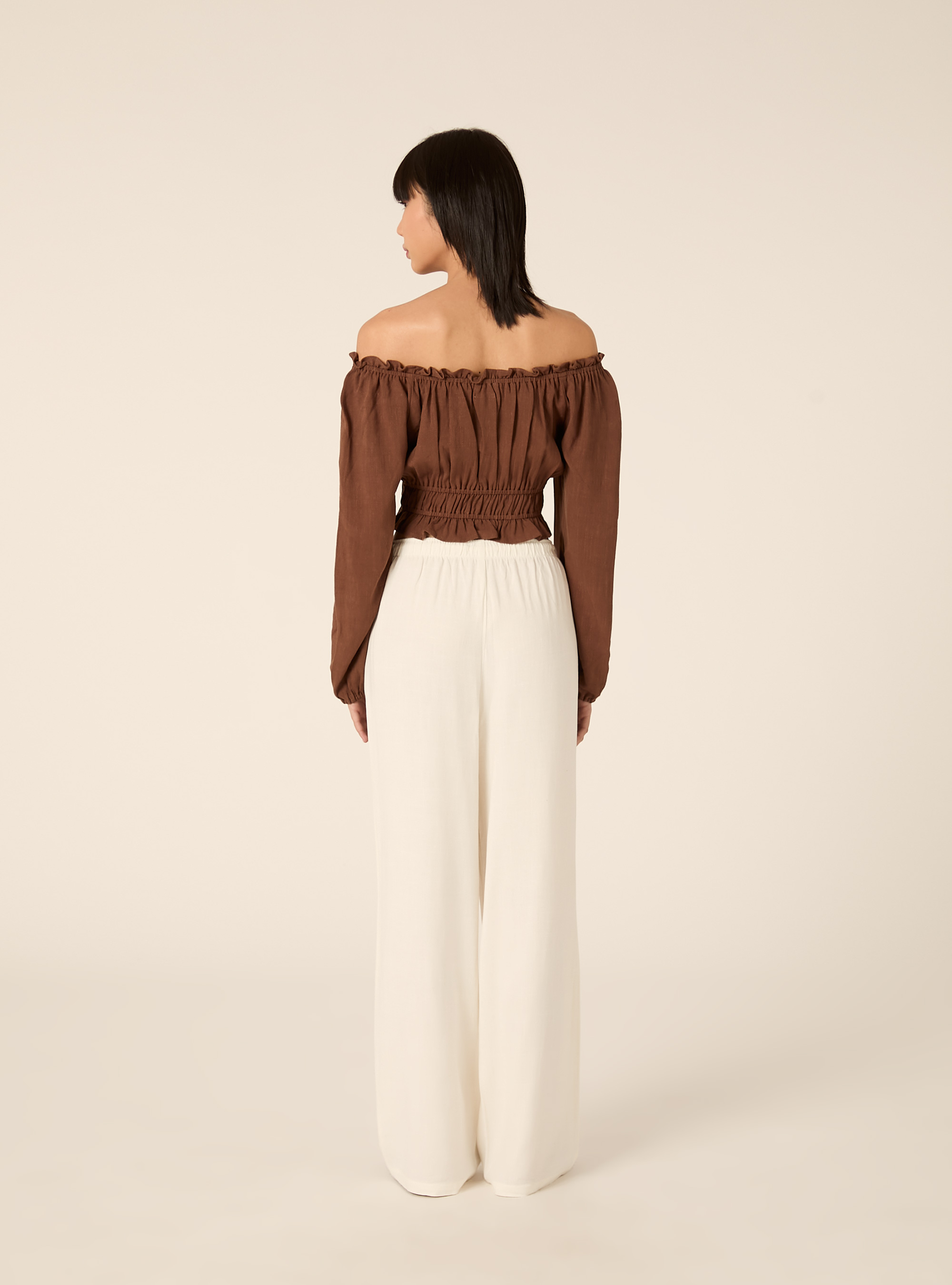 Boho-Bluse aus Leinenmischgewebe, BR2 BROWN MEDIUM