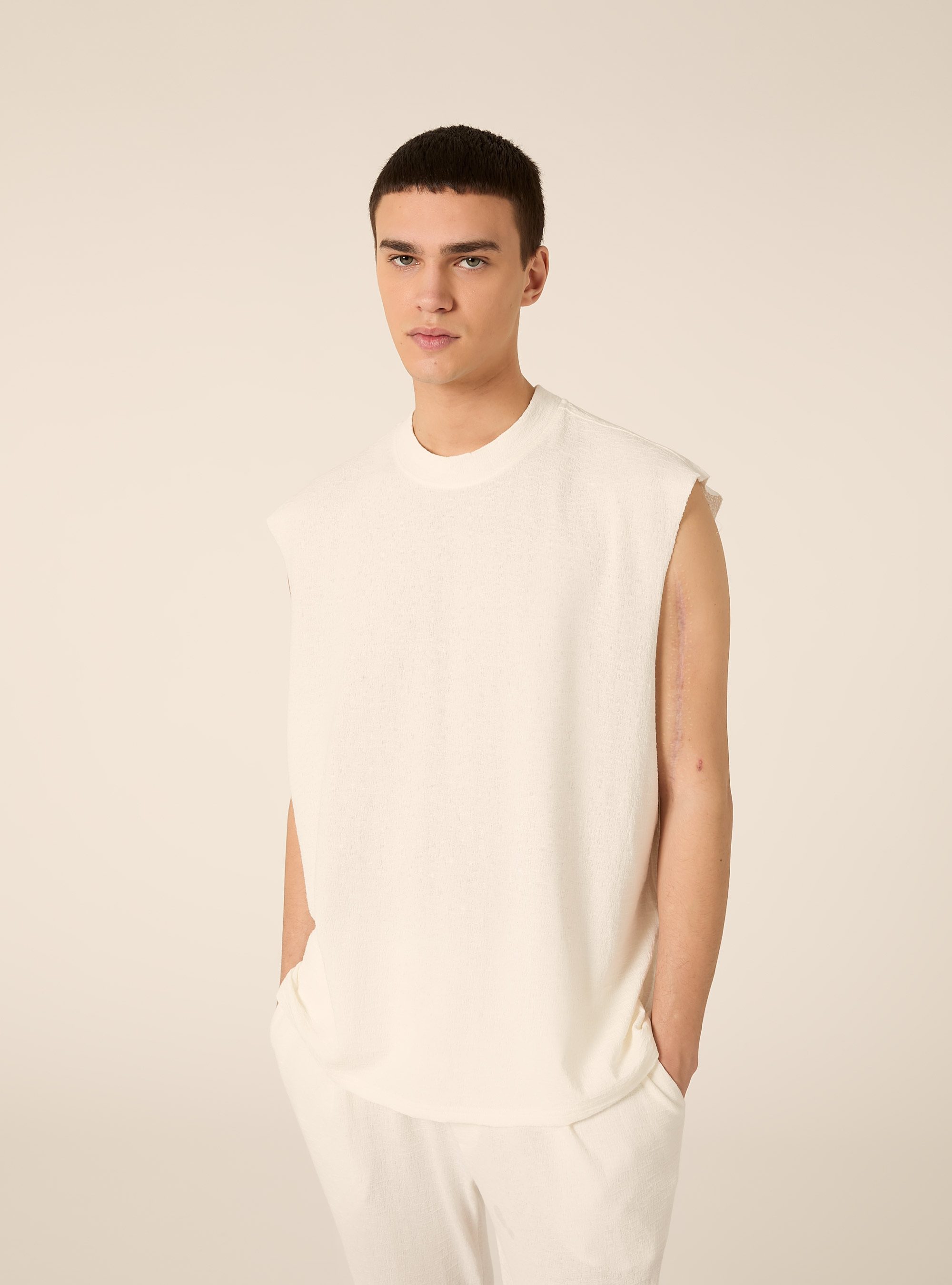 Canotta texturizzata boxy fit, PANNA