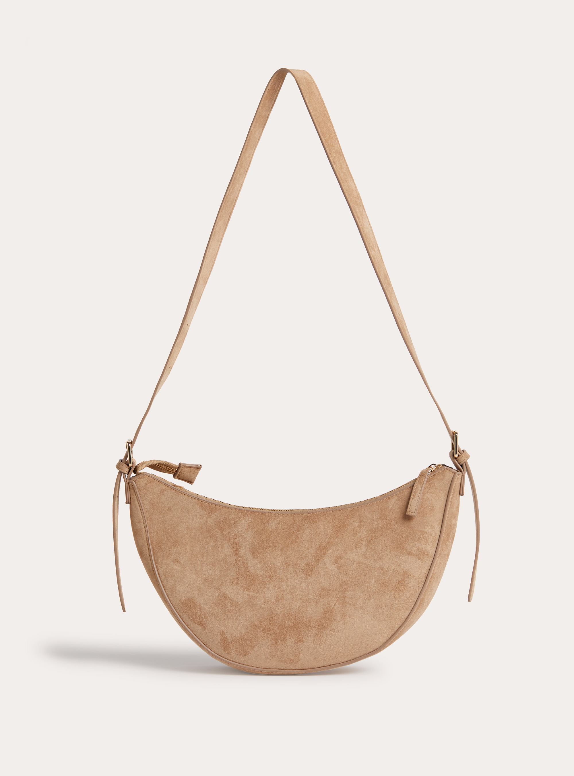 Borsa mezzaluna effetto suede, BEIGE MEDIO